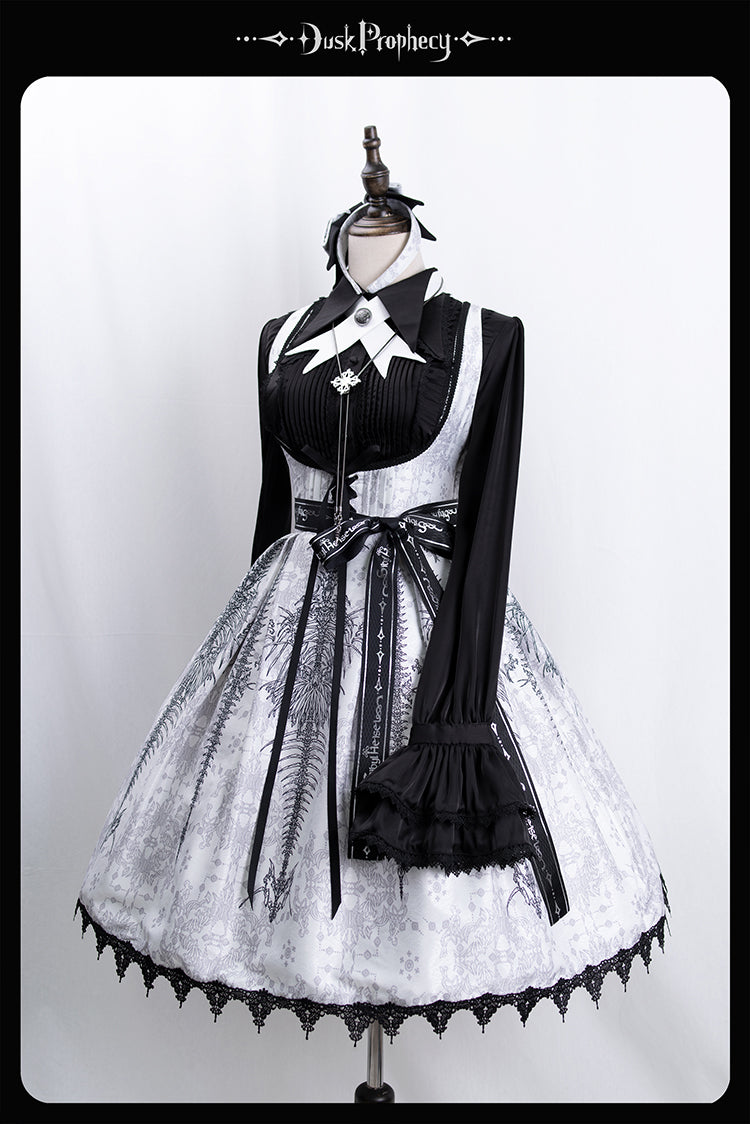 DuskProphecy - Coccyx - Elegant Lolita Dress High Waist Fishbone Print JSK Set (L M S) 34722:466452