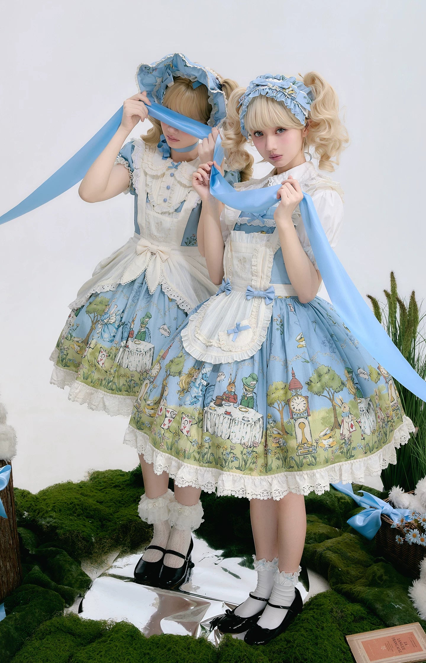 Alice - Sweet Lolita Cotton Lining Dress, Bunny & Clock Print