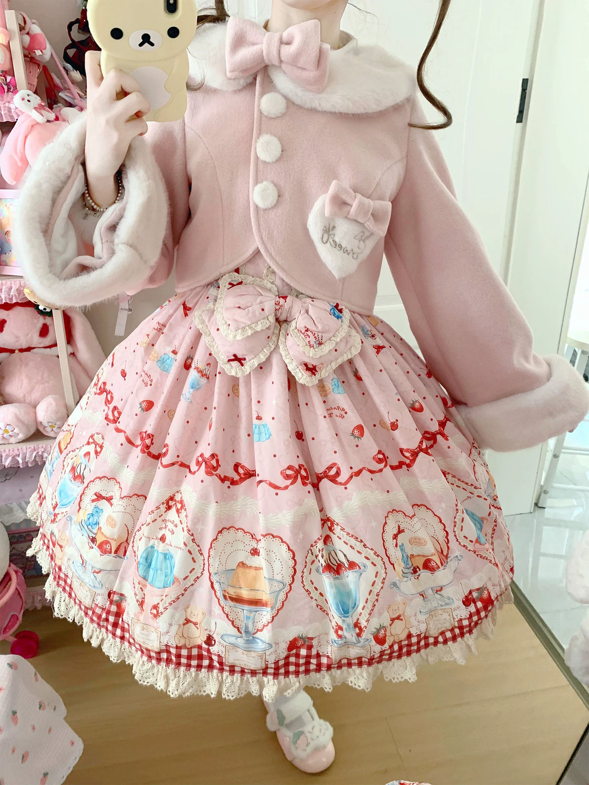 Rabbit Heart Knot - Sweet Lolita Winter Short Coat, Detachable Bunny-Ear Collar 45891:866869