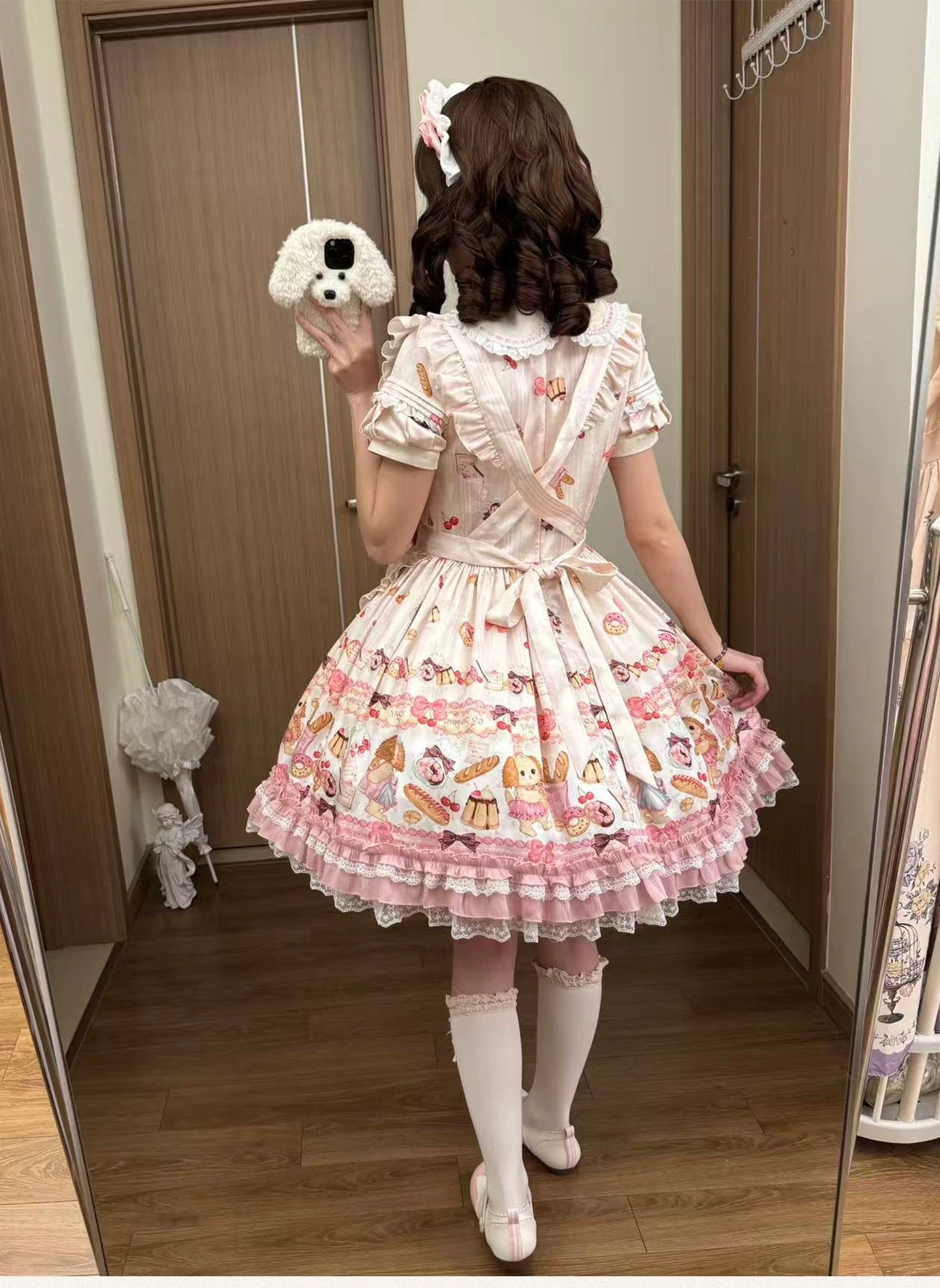 Full Sugar Bakery - Sweet Lolita Puppy Dessert Print OP Dress with Bows
