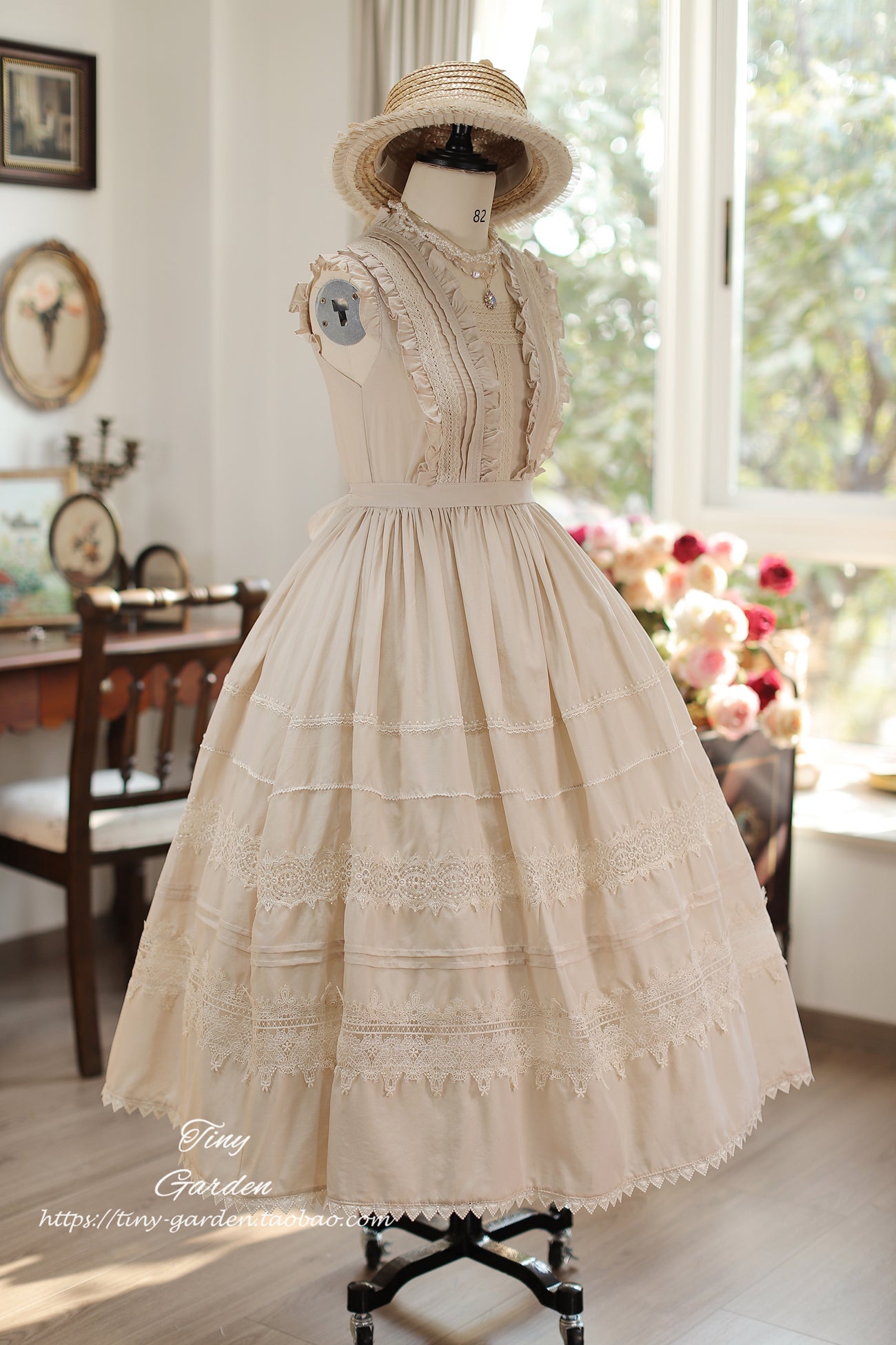 Tiny Garden~Spring Whisper~Solid Color Classic Lolita JSK Dress with Tulle Apron 42655:748154