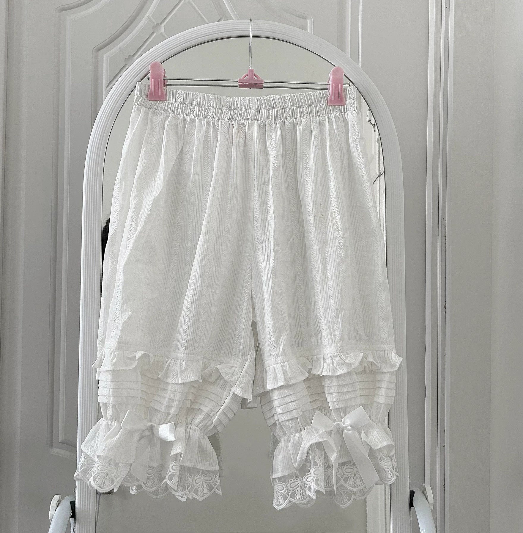 Sweet Lolita Jacquard Cotton Bloomers, Accordion Pleats White - 19.7" (50 cm) One Size