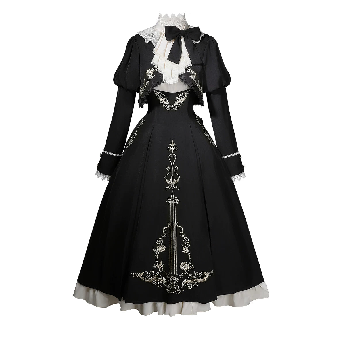 Violin Variations - Gothic Lolita Bust-supporting Dress Set, Violin Embroidery Bust-supporting Dress + Blouse + Bolero S