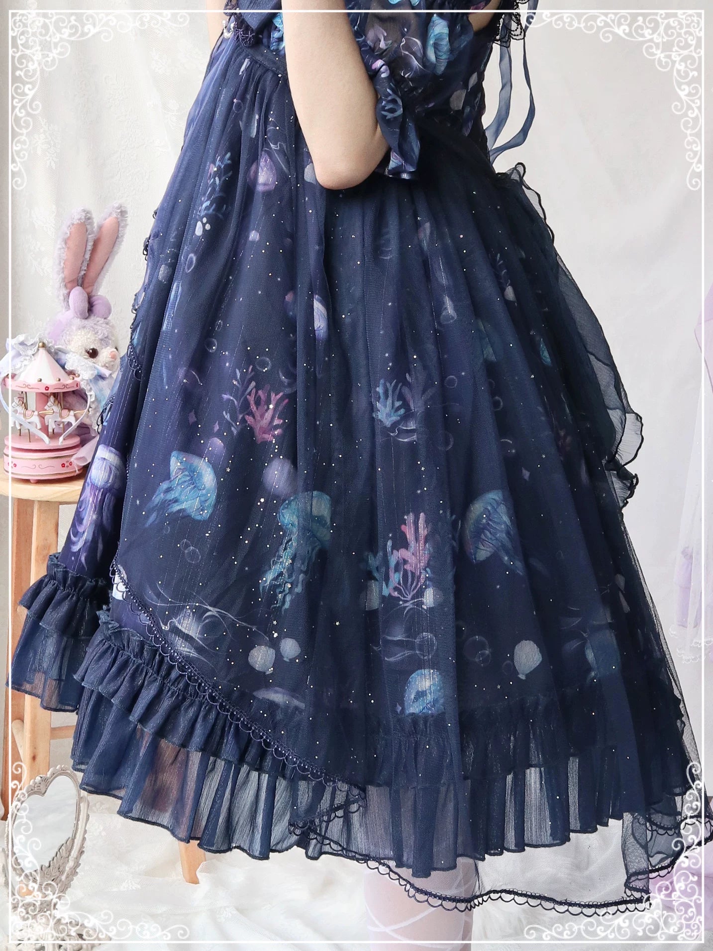 Coral Jellyfish - Sweet Lolita High-waist JSK Dress, Jellyfish & Coral Print 44906:827409