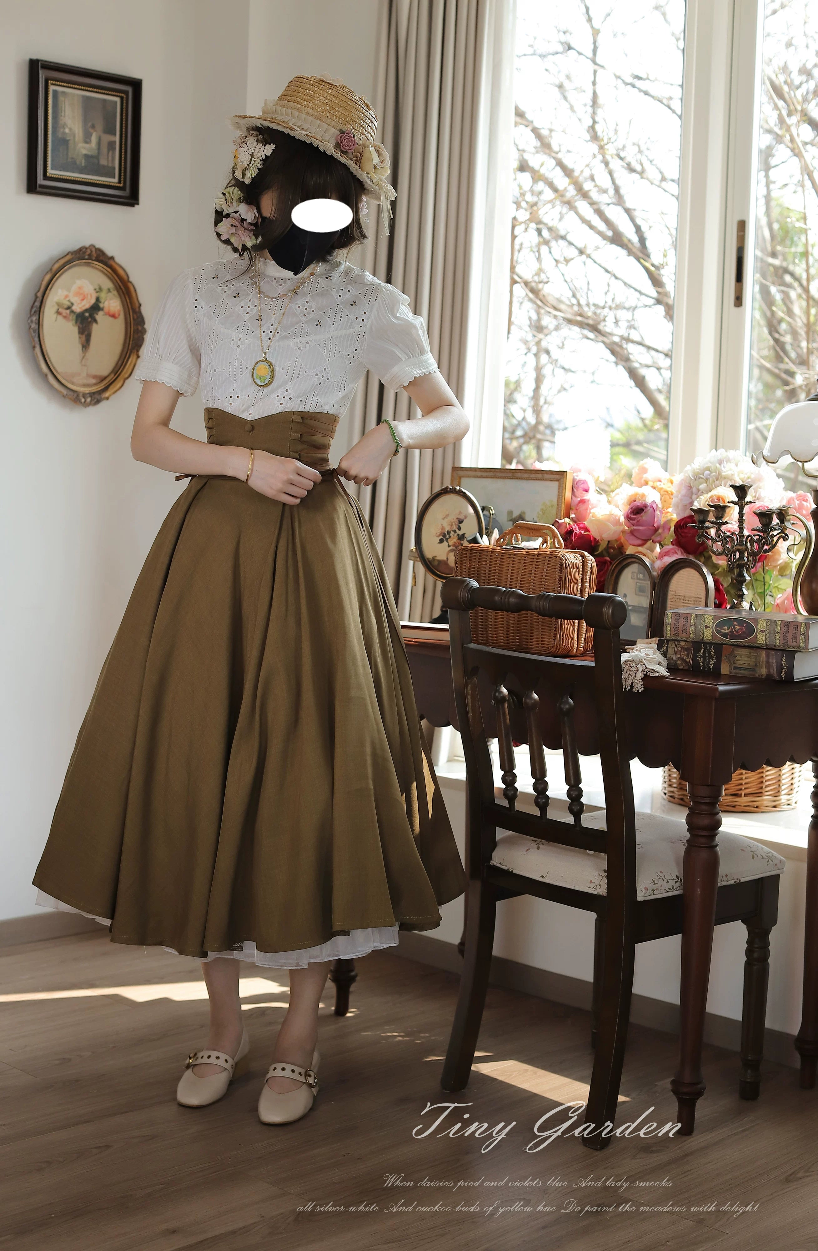 Morning Mist and Letter - Classic Lolita A-Line Skirt, High-Waist Fit