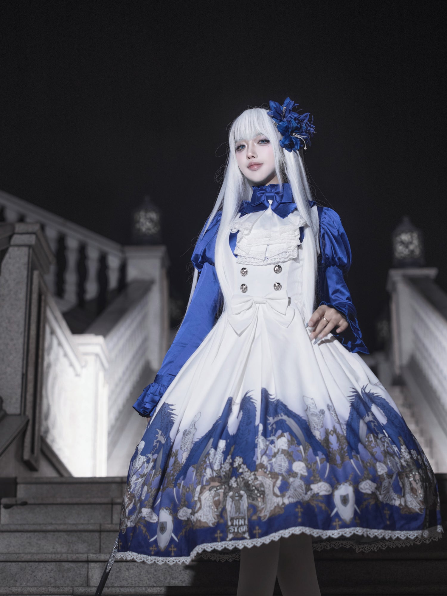 Nn Star - Dragonbone Lily - Dragon Skeleton Print Gothic Lolita Bust-supporting JSK and BNT 42664:748588