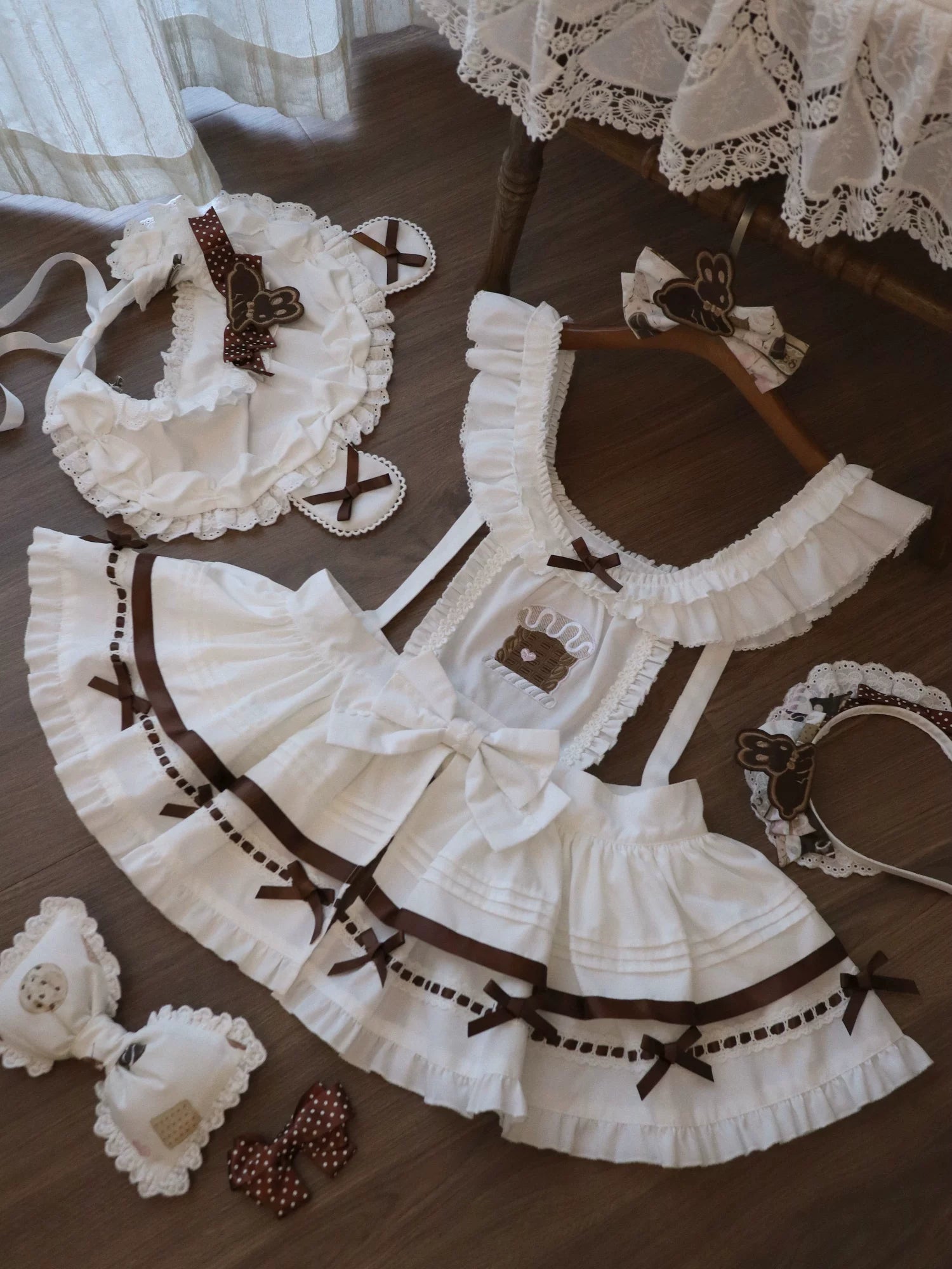 Bunny Gingerbread House - Kawaii Lolita Printed OP Dress with Bows 45275:843137