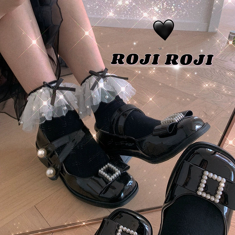 Roji Roji~Sweet Lolia Socks Mid-tube Cotton Lolita Lace Bow Socks 35914:506358