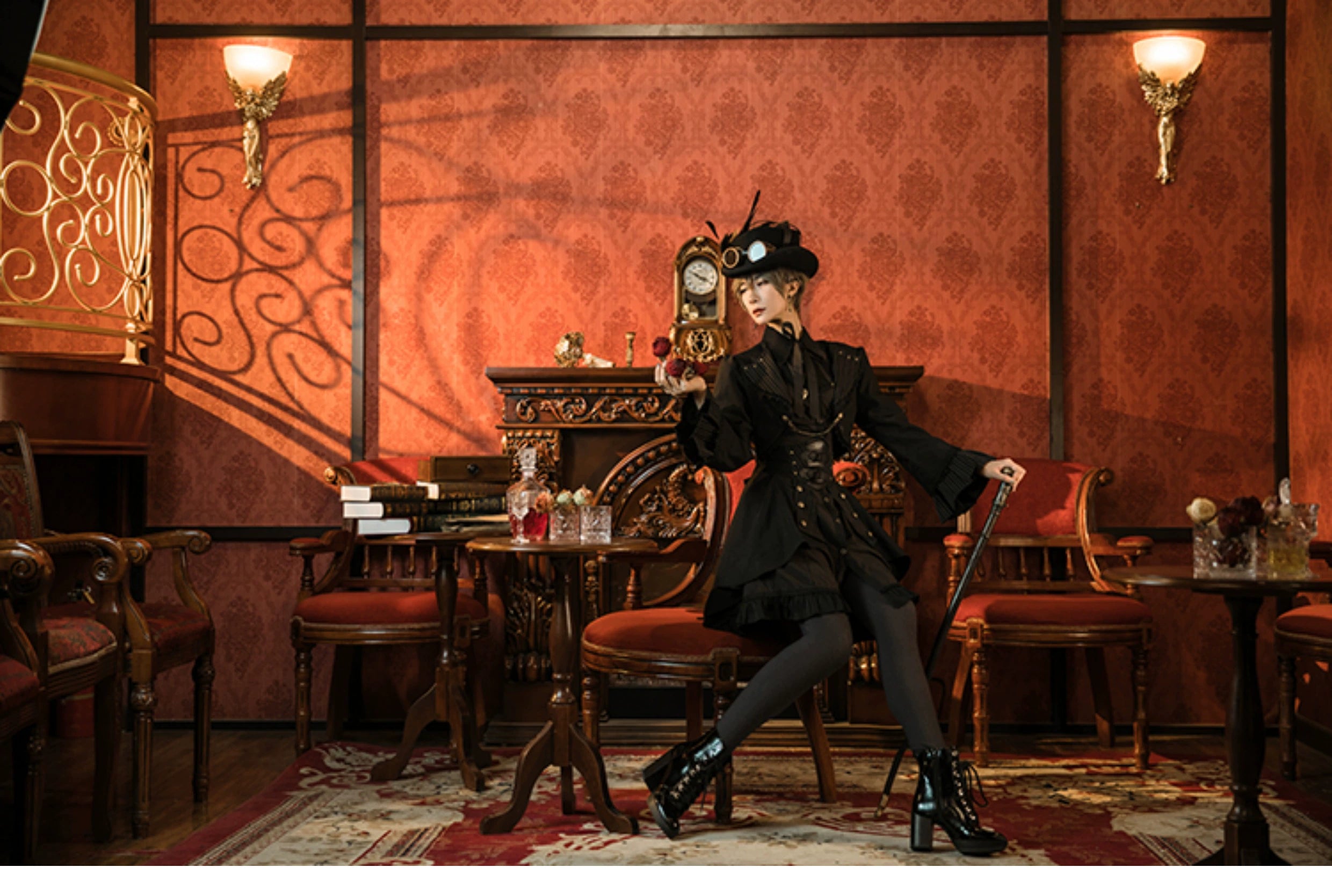 (BFM)Mr. Yi's Steam Continent~Gothic Lolita Cardigan Long Sleeve Black Short Jacket 36496:513196