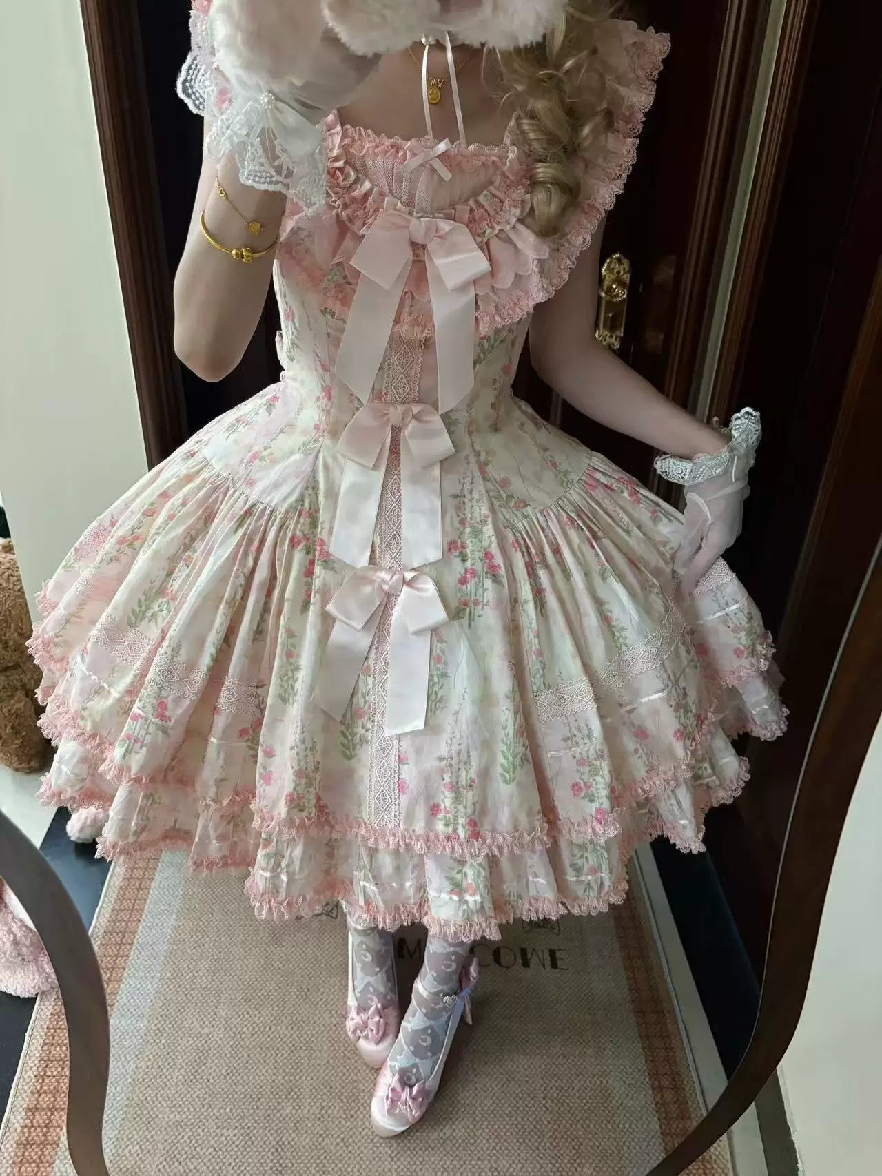 Prologue Rose - Cotton Classic Lolita Pink JSK Dress, Rose Print 45828:864098