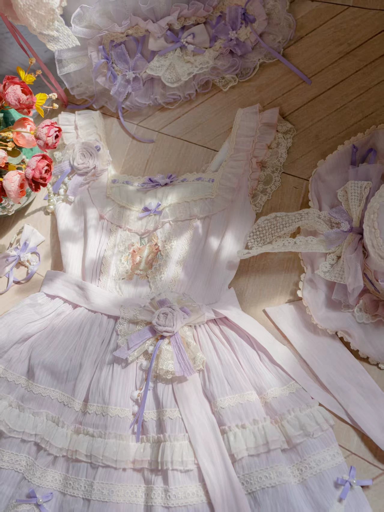 Lily of the Valley Lamb - Classic Lolita Tiered Hem JSK Dress with Embroidery 45277:852032