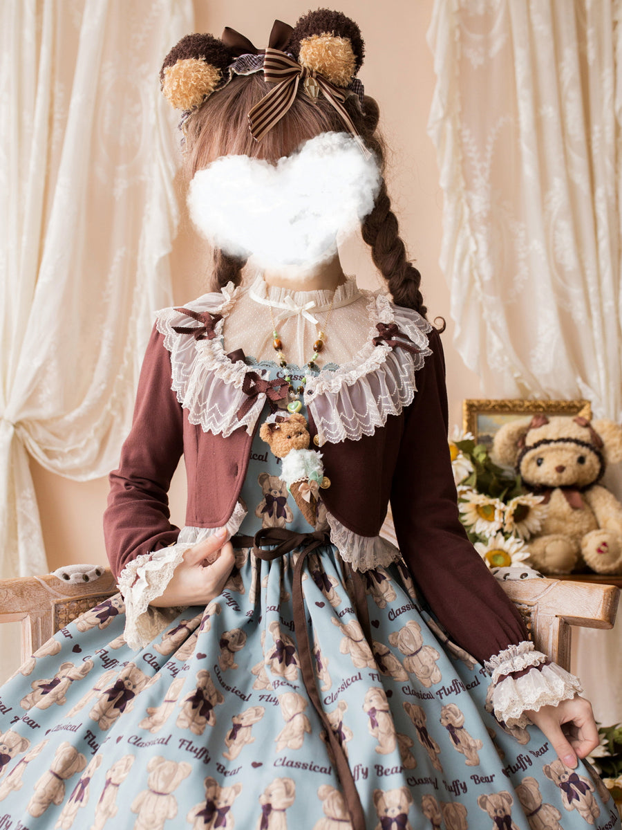 Unideer - Prelude - Elegant Lolita Bolero Jacket with Lace Ruffle Frill Coffee bolero jacket only S