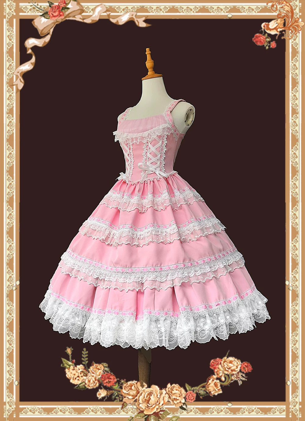 Mirror Doll - Old School Lolita Tiered Hem JSK with Polka Dot Lace 45540:853708