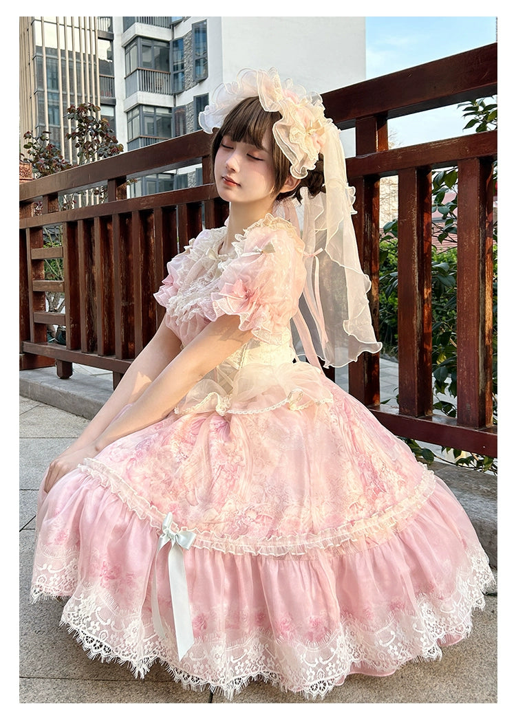 Spireme Cat - Wedding in Dream - Pink Sweet Lolita OP Dress, Detachable Corset