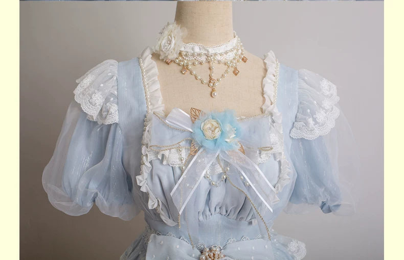 Waltz - Classic Lolita Accessories, Long Mesh Trailing Choker Only Light Blue