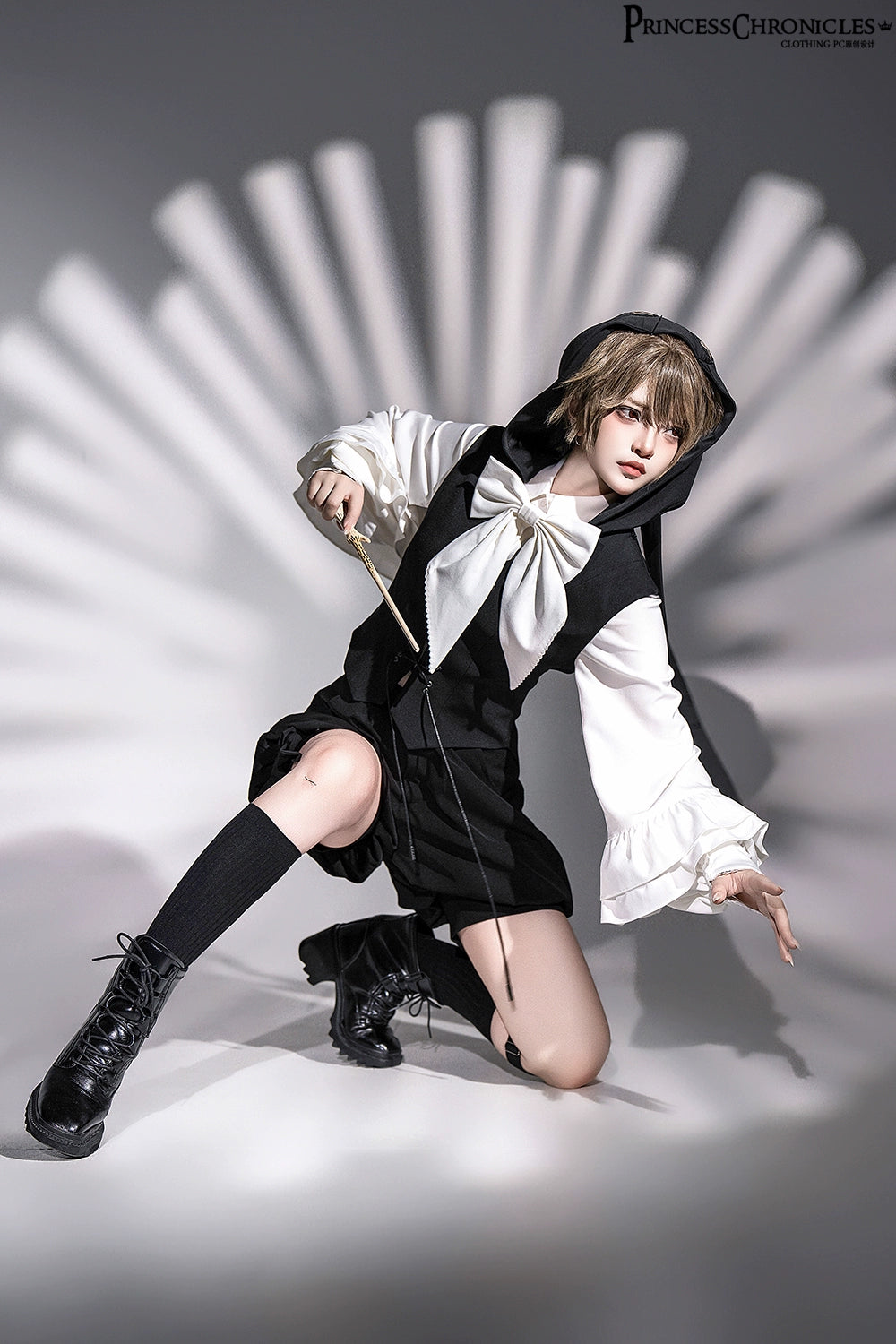 Princess Chronicles - Rabbit Feather - Black Ouji Lolita Vest Shorts Suit Prince Cloak Set