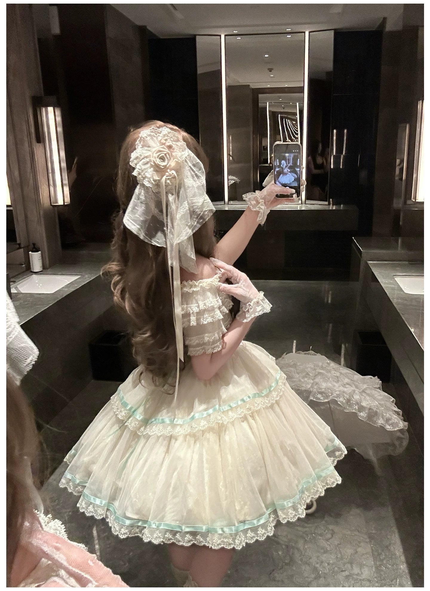 Sea Salt Soda - Classic Lolita Adjustable Corset JSK Dress, Tiered Tulle Hem 45257:856378
