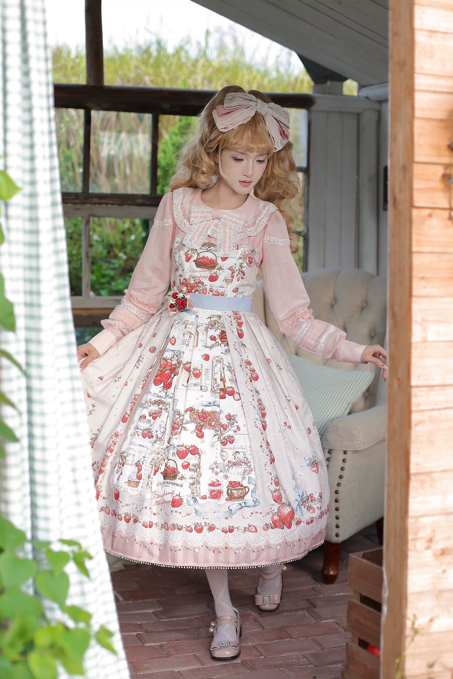 Strawberry Manor - Printed Sweet Lolita JSK Dress, Box Pleats 45025:832856