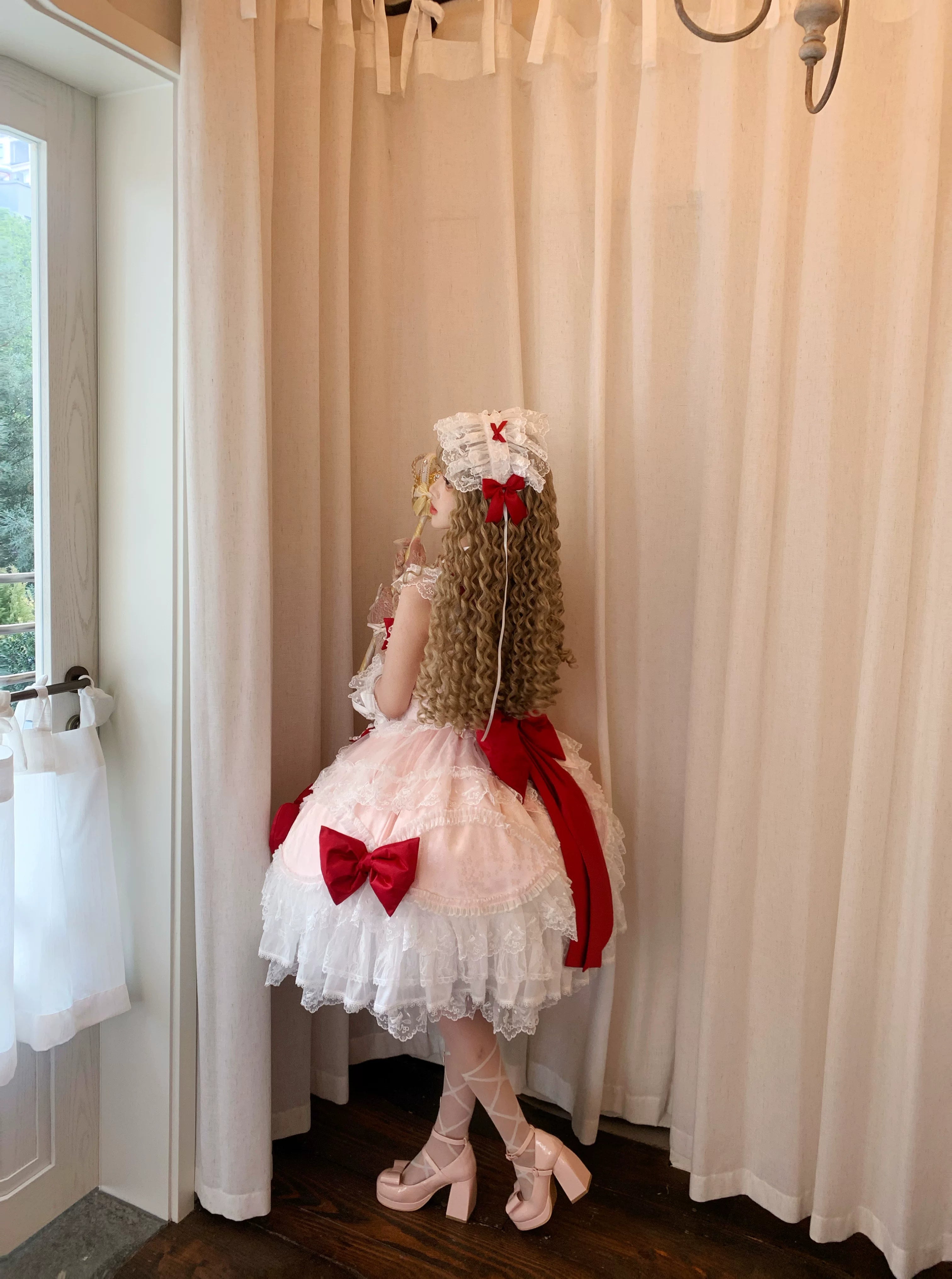 Floral Dream Isle - Sweet Lolita Doll-like JSK Dress, Bows & Lace 44705:821048