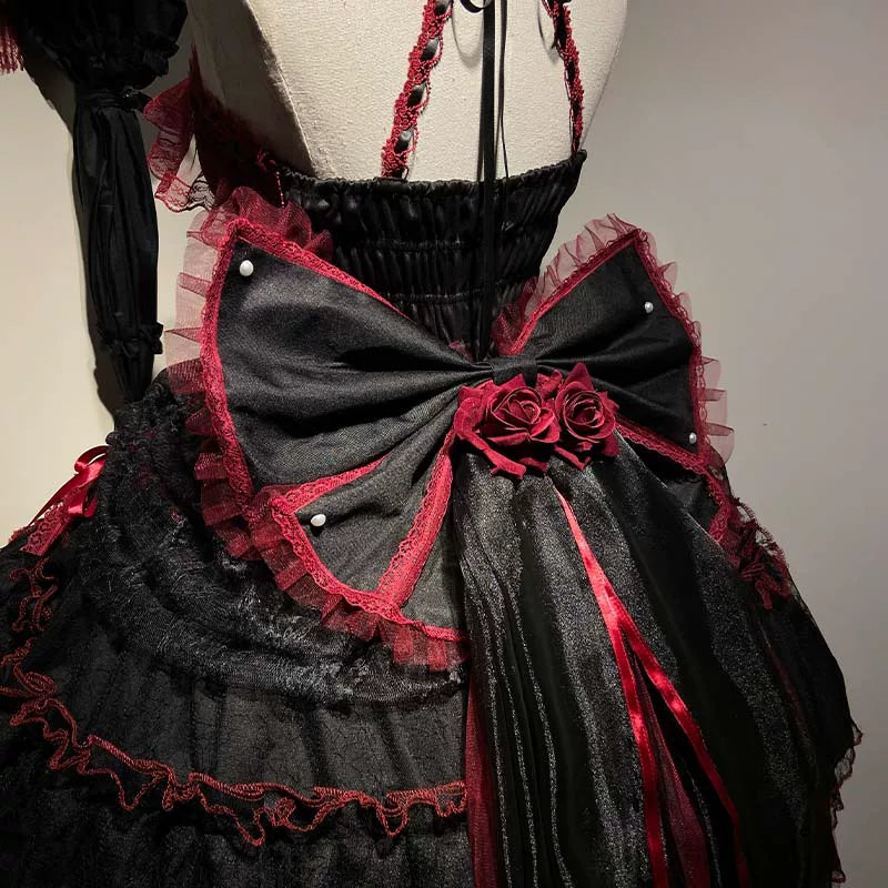 Cascading Poetry - Gothic Lolita JSK Dress, Lace & Tiered Hem