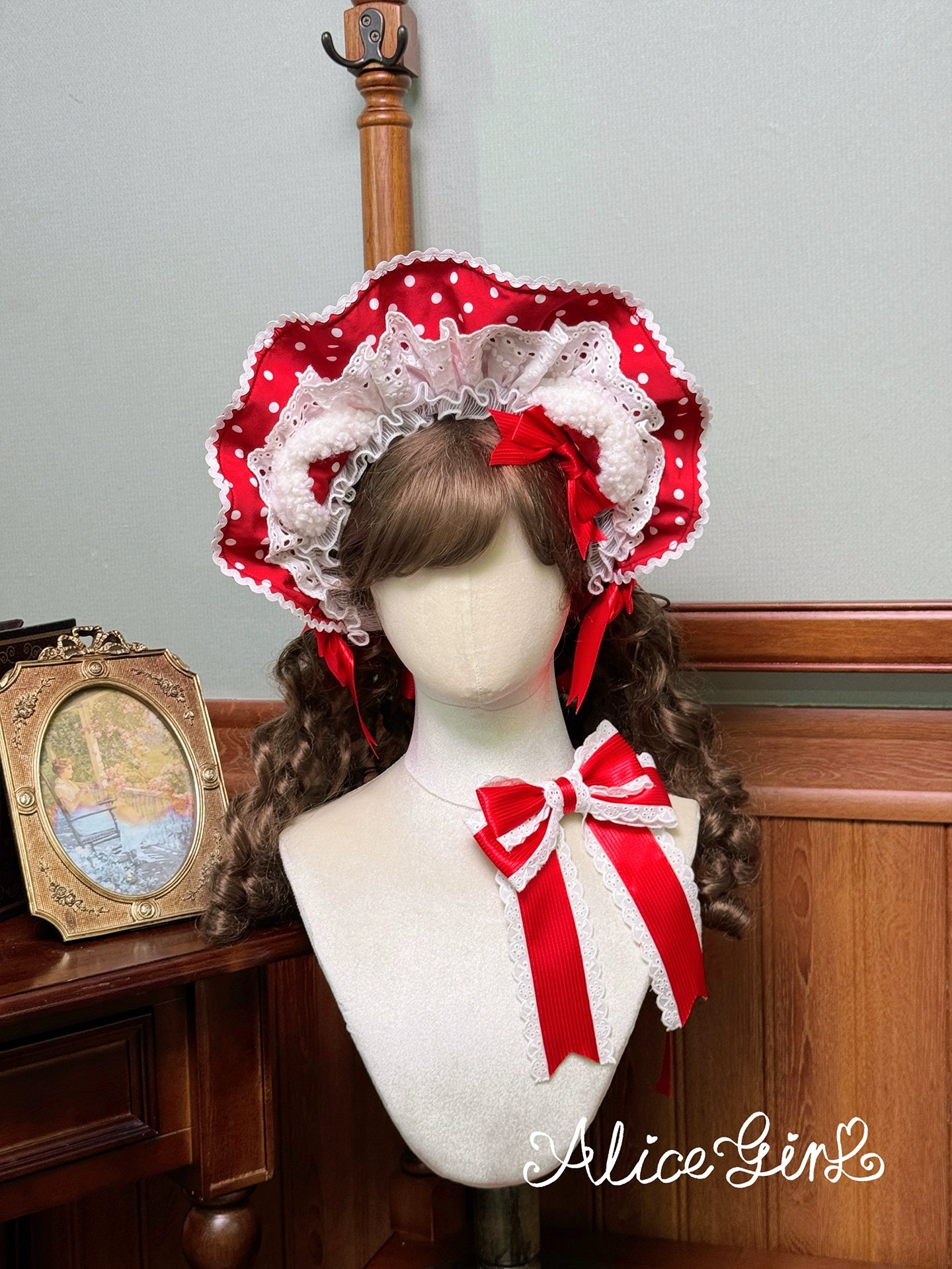 Alice Girl - Old School Polka Dots - Sweet Lolita BNT & Detachable Sleeves One Size A BNT / Burgundy