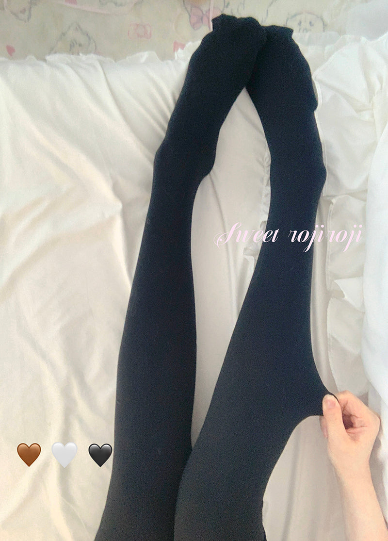 Roji roji - Cotton Lolita Pantyhose Thickened Winter Pantyhose Leggings Fleece (recommended to wear above 10 degrees) Black