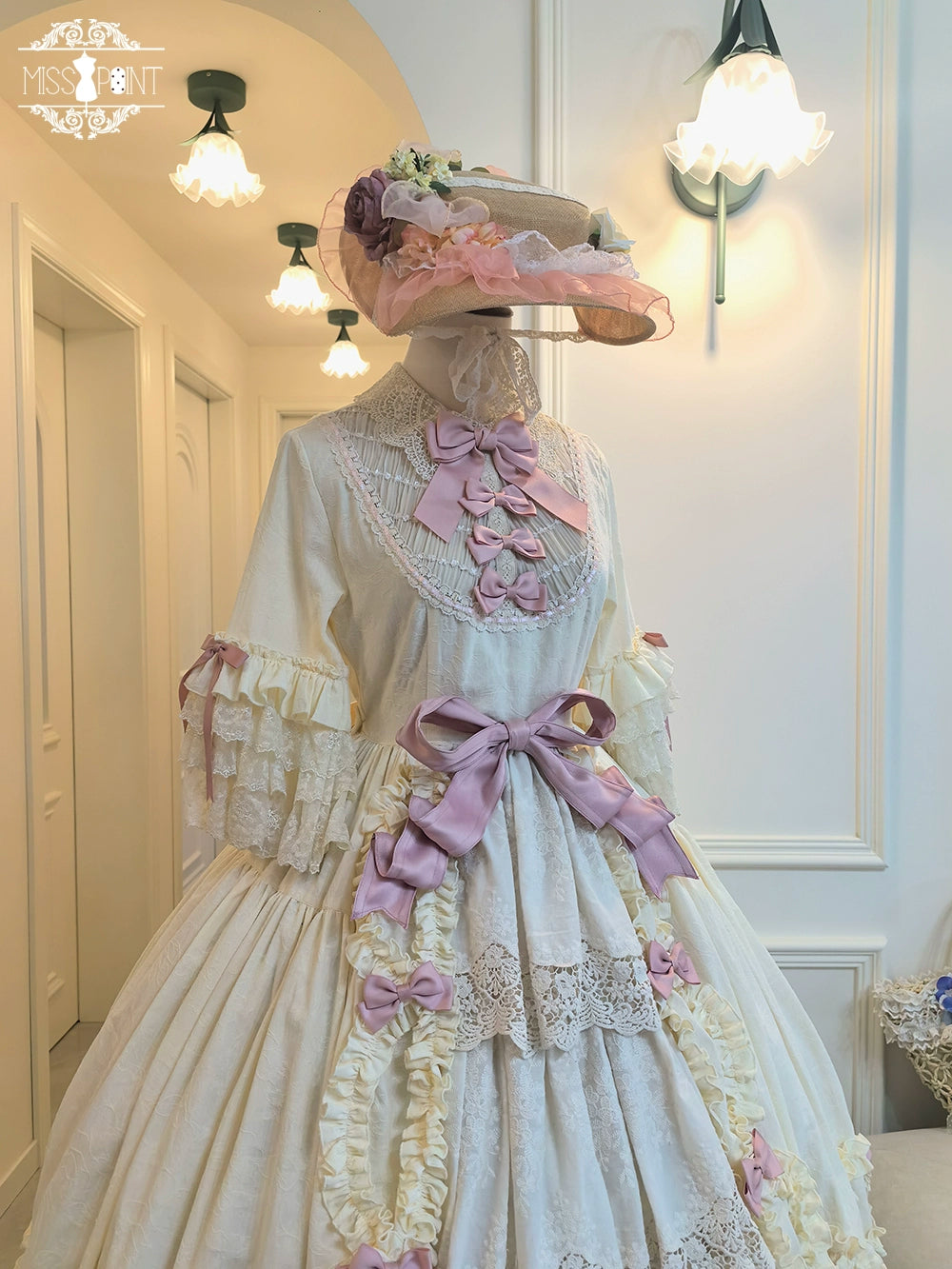 Miss Point~Lilyka Garden~Classic Lolita OP Dress Set Elegant Floral Wall Princess Sleeve 38832:606474