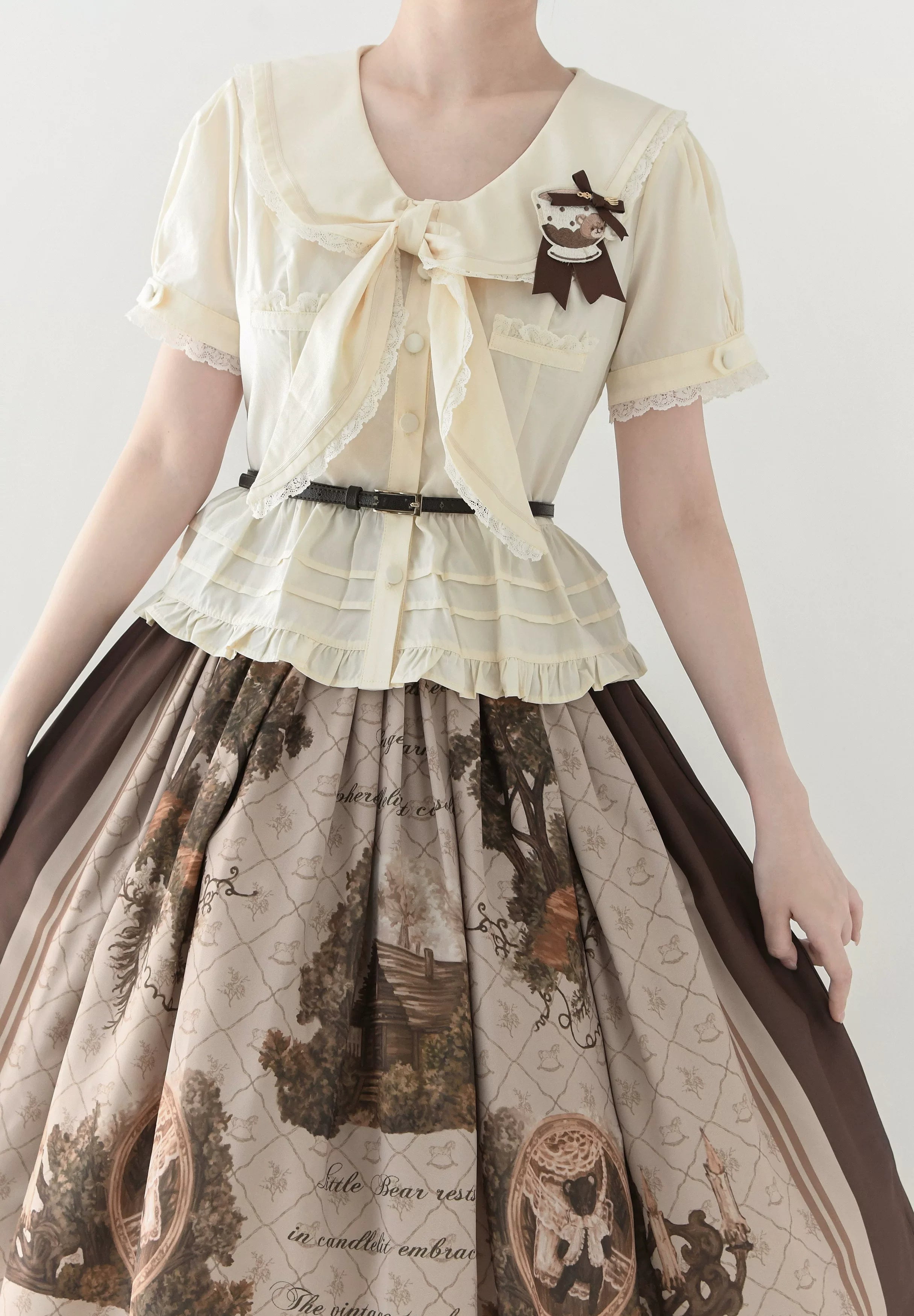 Cotton Kawaii Lolita Blouse, Lace Sailor Collar 45787:862409