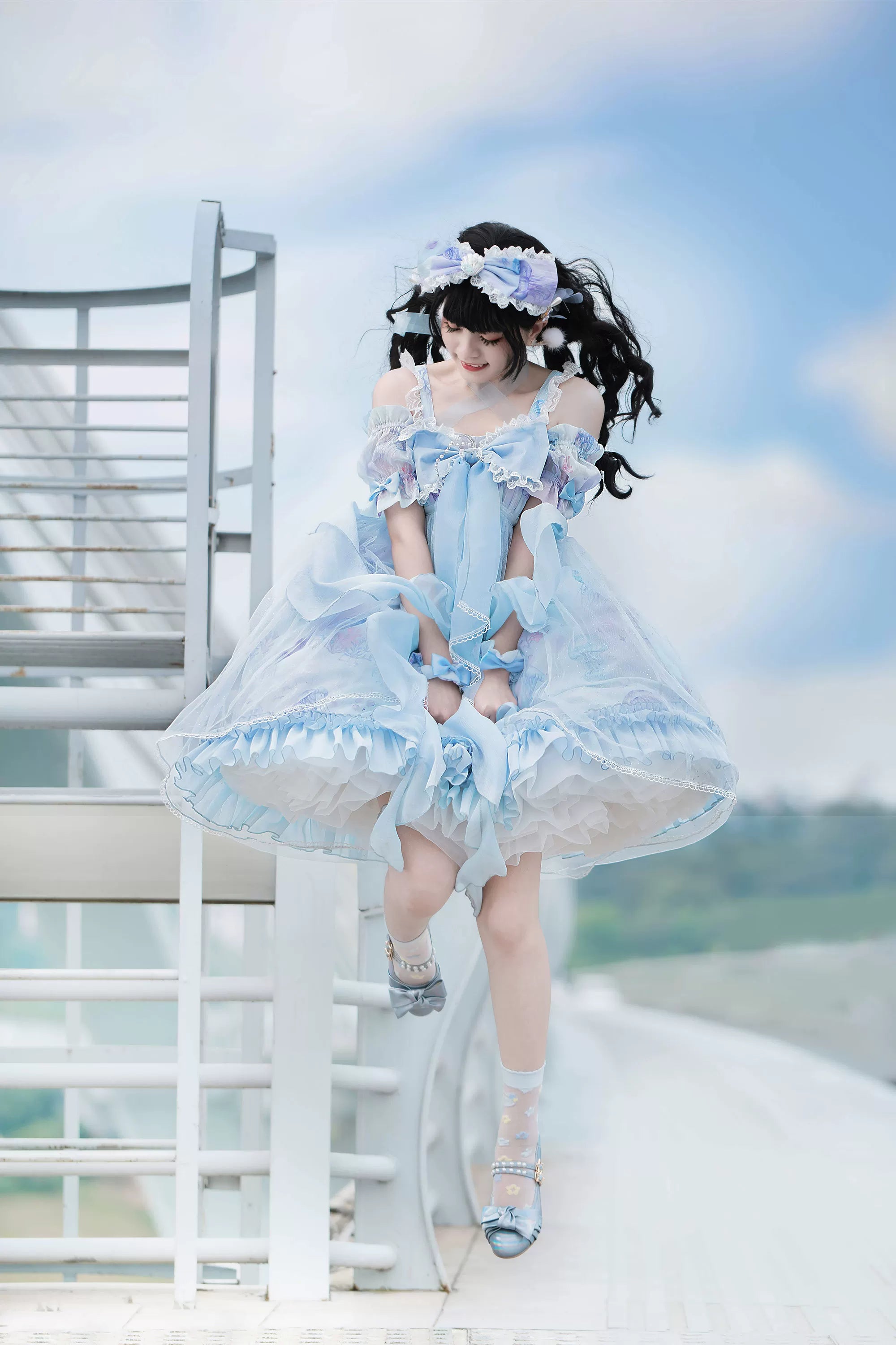 Coral Jellyfish - Sweet Lolita High-waist JSK Dress, Jellyfish & Coral Print 44906:827424