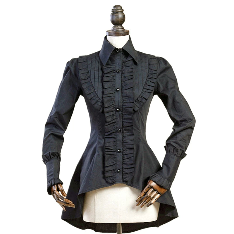 Gothic Lolita Tailed Hem Blouse and Multi-layer Skirt Set Black Blouse Only S