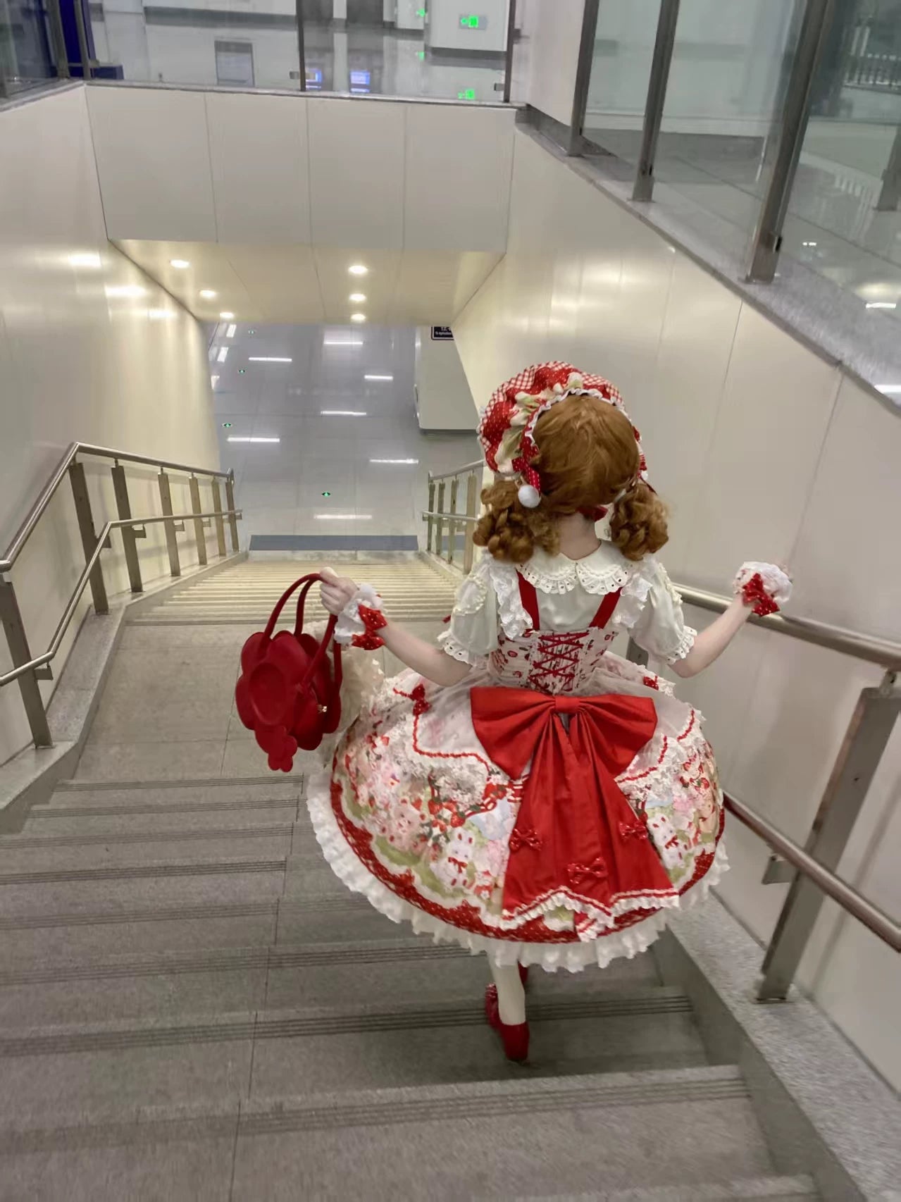 Strawberry Cat - Printed Sweet Lolita JSK Dress, Embroidered Strawberry