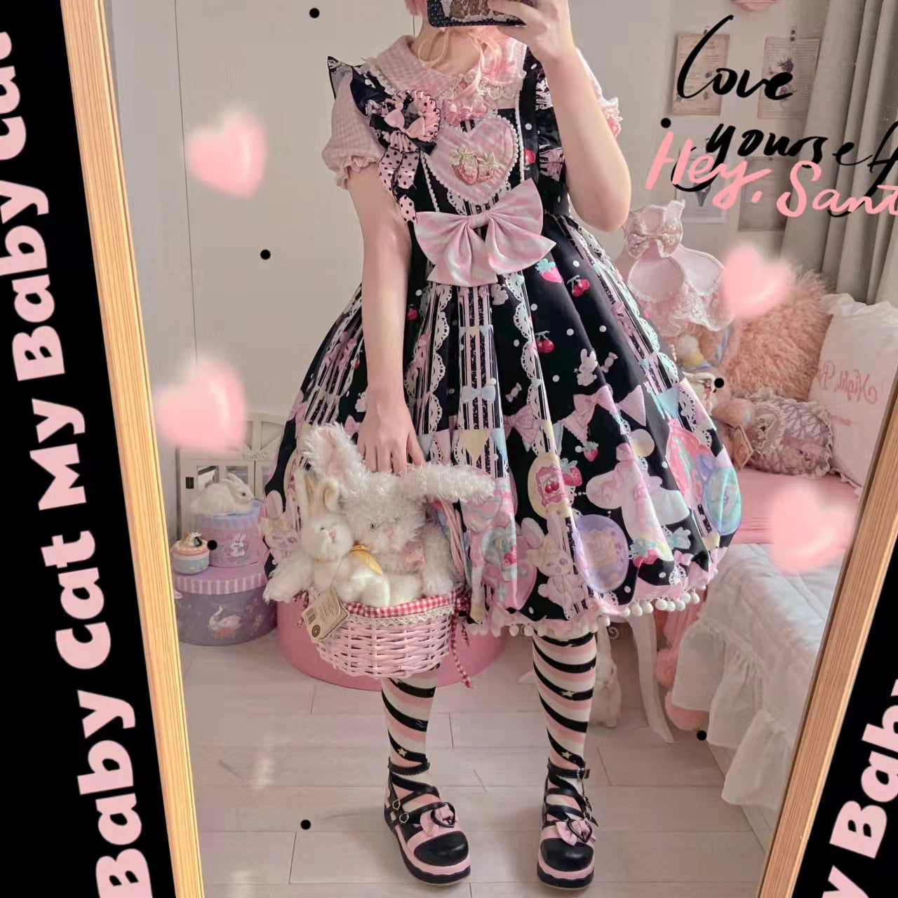 (BFM)Suiyi~Sweetheart Knots~Sweet Lolita Dress Short Sleeve OP free size Black JSK dress 