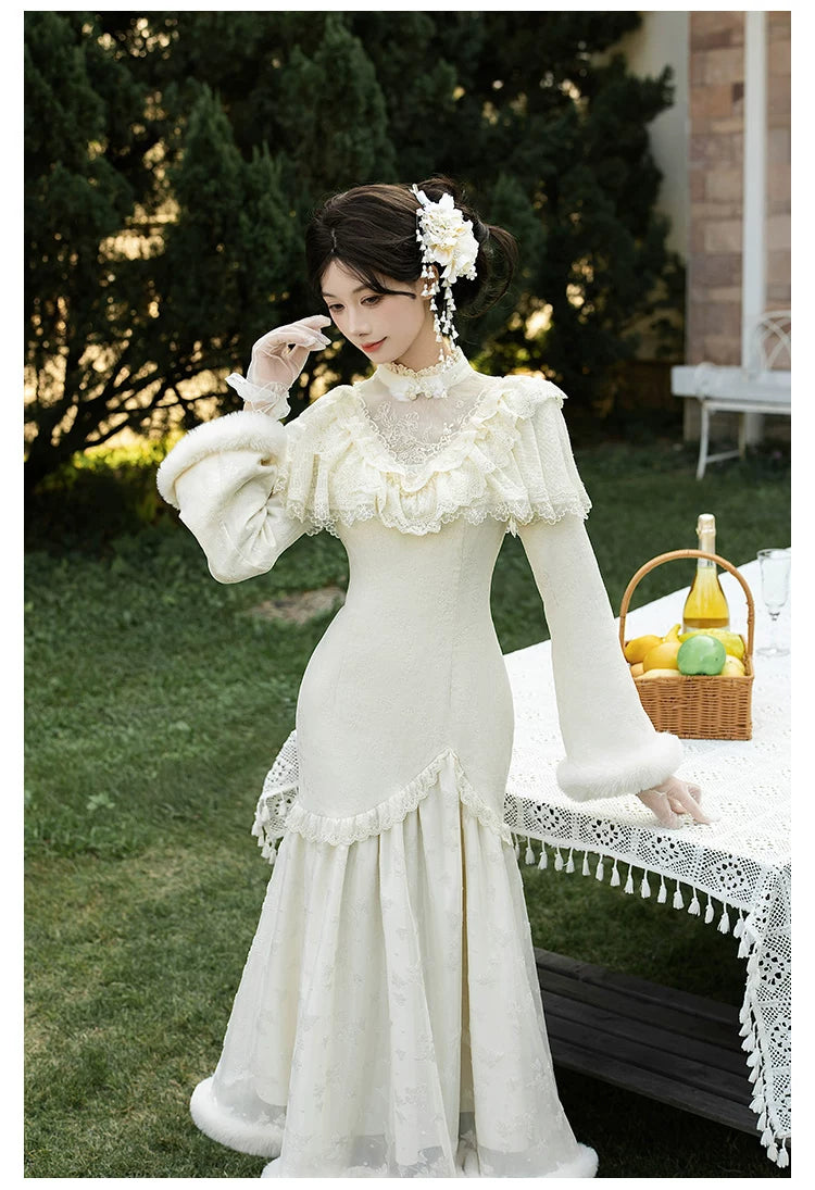 Winter Island Memory - Elegant Lolita Winter Coat & OP Dress Set