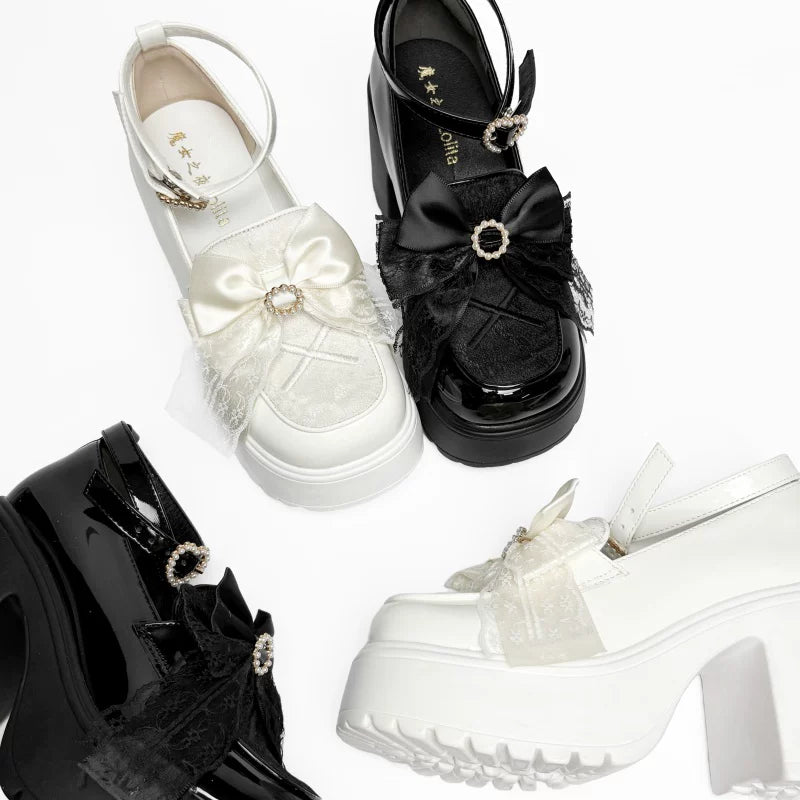 Daily Lolita Heels Shoes, White & Black Color