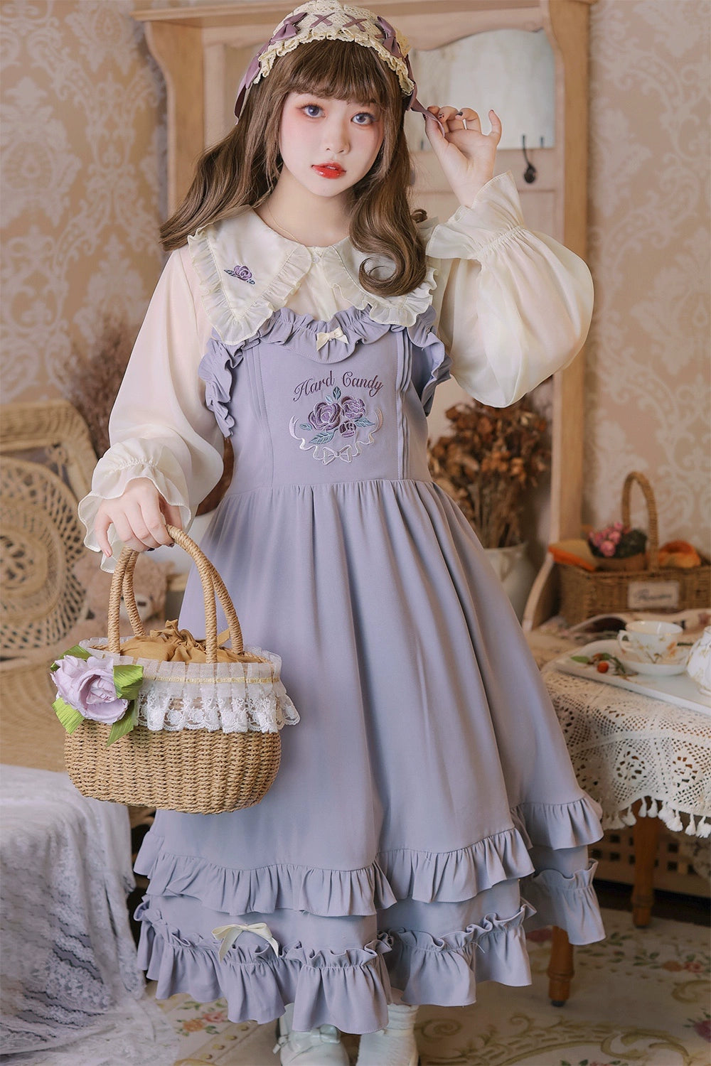 Yingtang - French Rose - Plus Size Lolita Dress Winter Lolita Sweater Set XL apricot-white shirt
