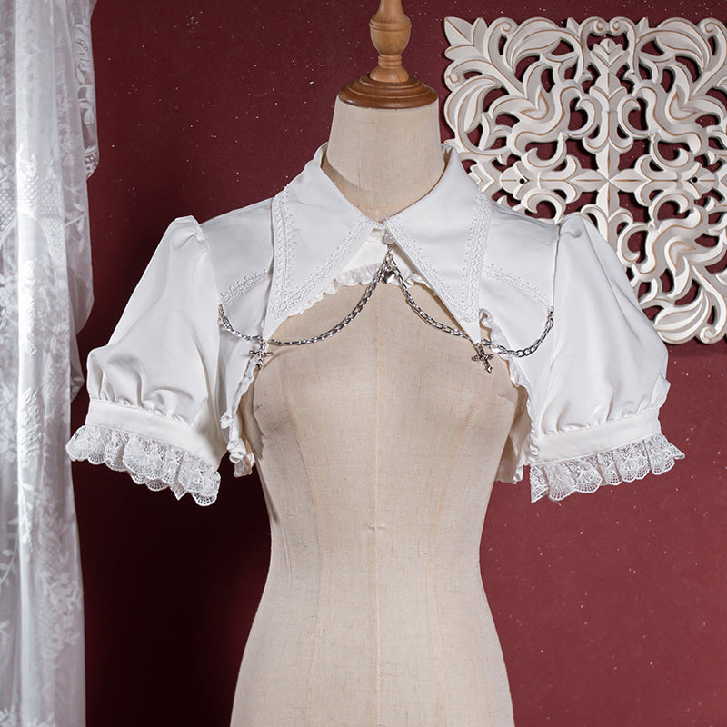 OCELOT - Contract Cross - Gothic Elegant Bubble Sleeve Bolero S white