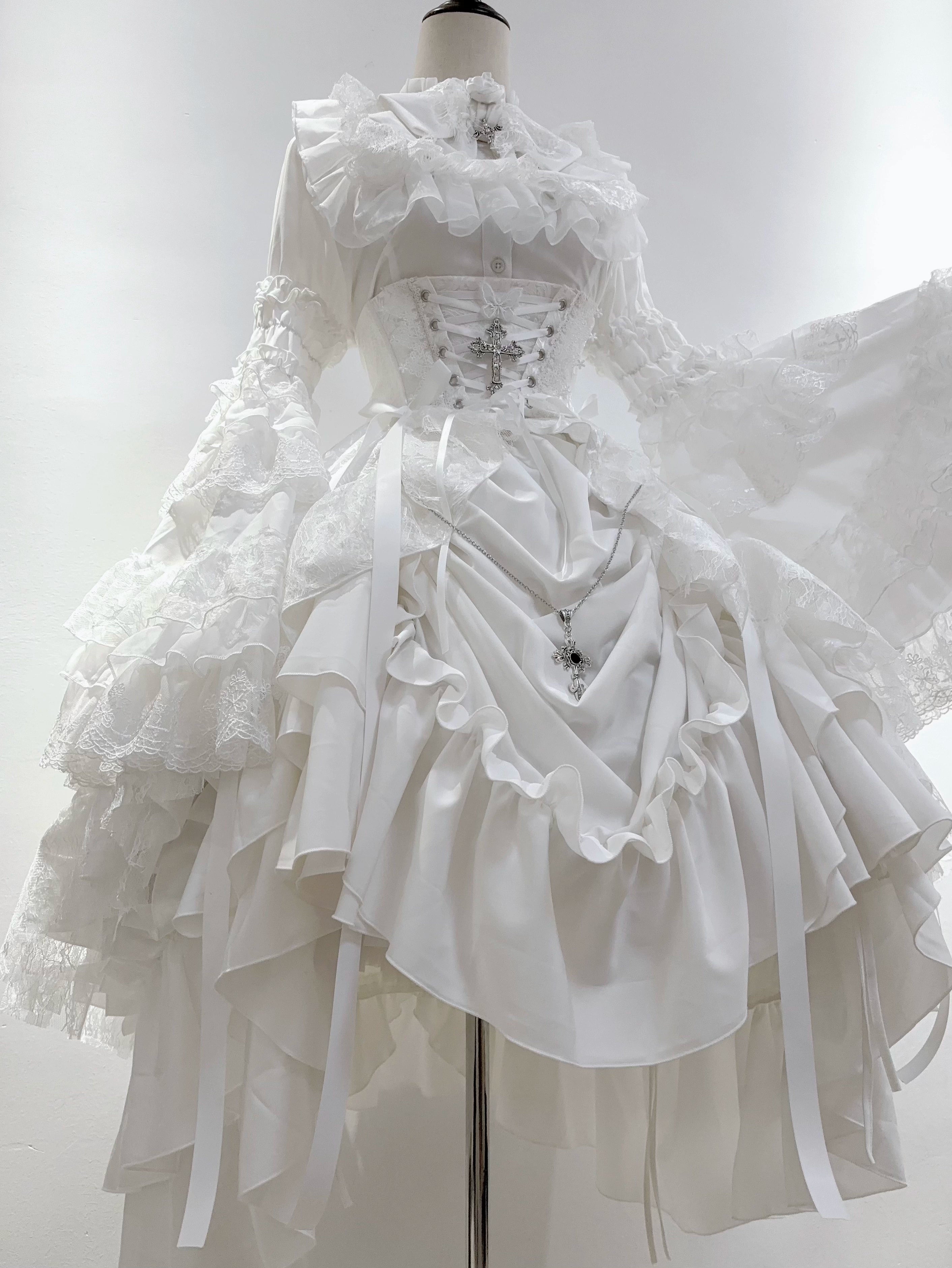 Nightingale Girl - Eternal Taboo - Gothic Lolita Dress Princess Sleeve Shirt White waistband skirt overlay (with silver and black chain) only S
