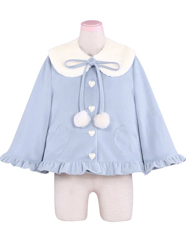 Cloudy Fluffy - Kawaii Lolita Coat, Detachable Plush Collar (蓝色 / M S) 44644:816875