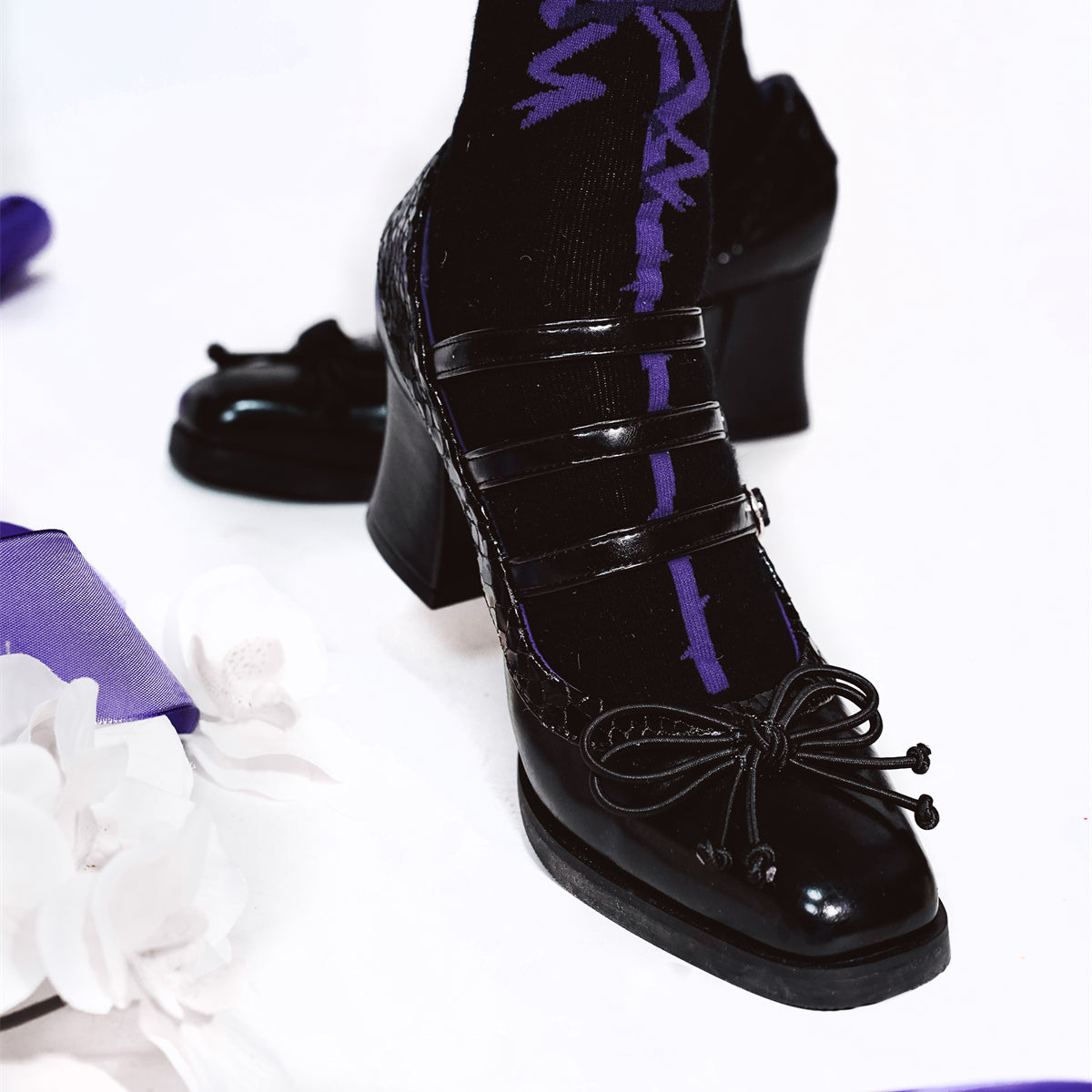 MODO - Gothic Lolita Shoes Chunky Heels with Snake-Pattern and Bow 42593:745874