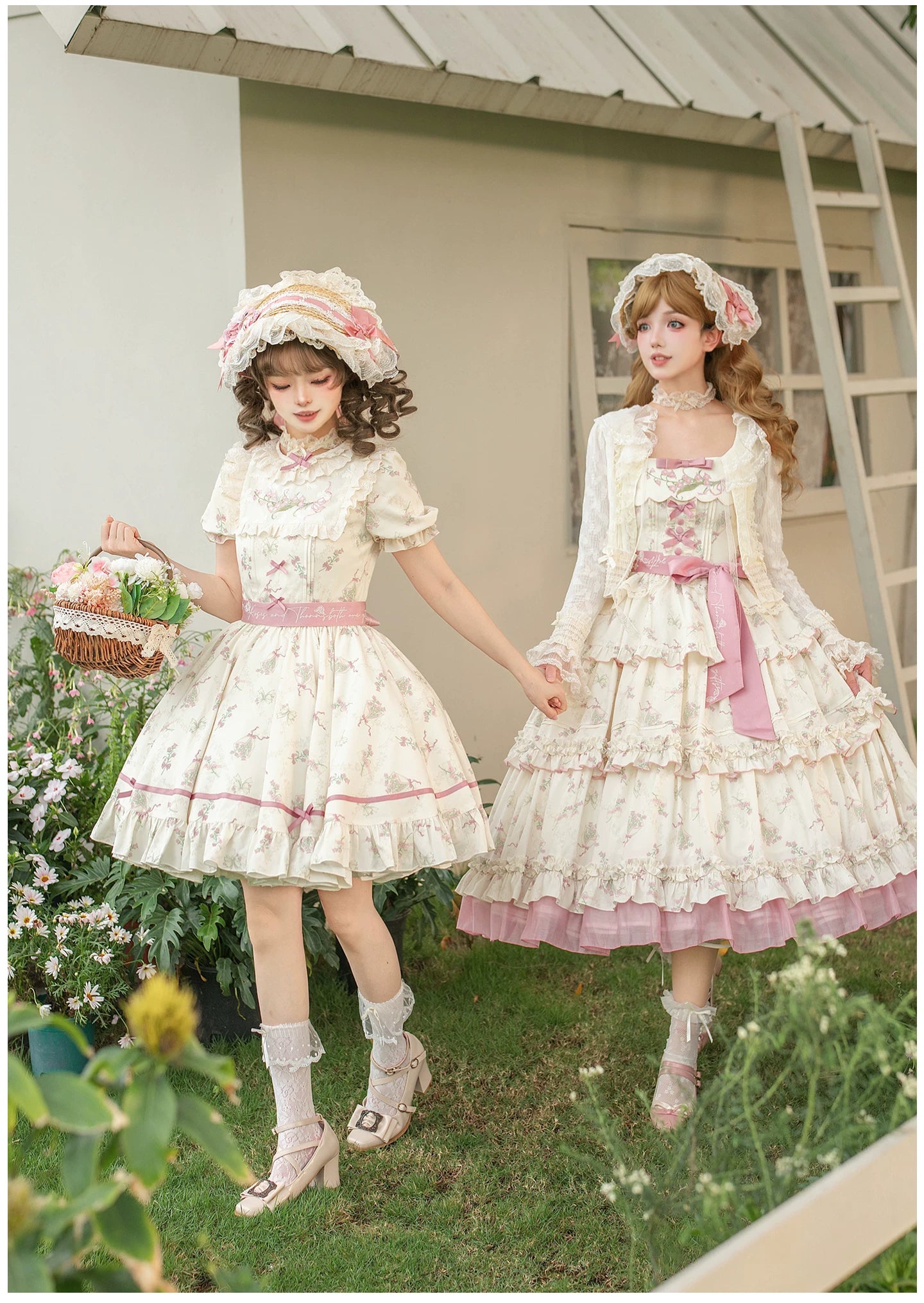Fragrant Reminiscence - Classic Lolita Embroidered Collar Dress, Bellflower Print