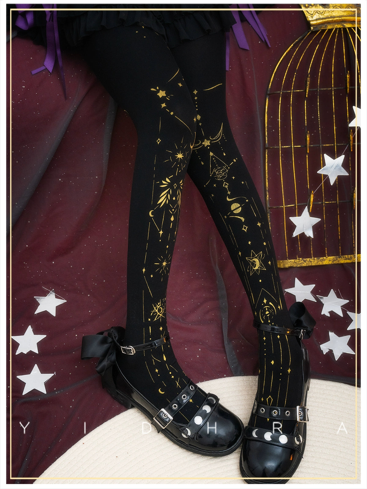 Yidhra - Starry Sky - 12D Velvet Gothic Lolita Pantyhose with Skin-Colored Tights