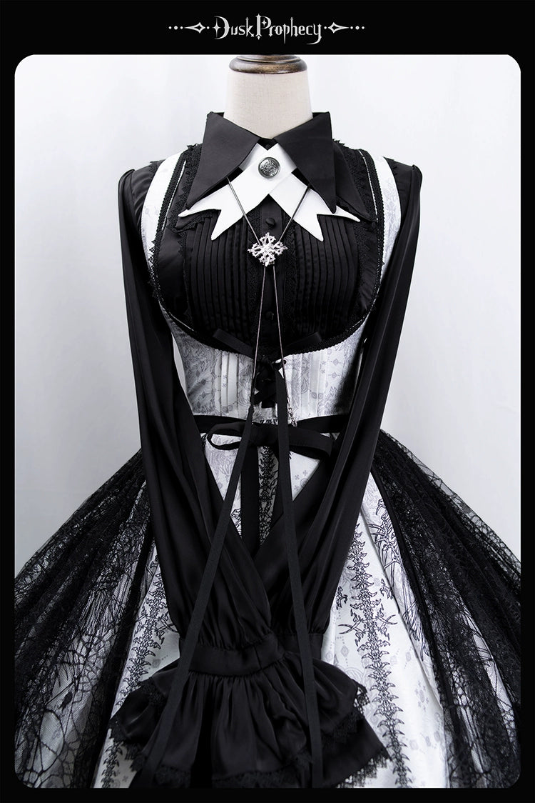 DuskProphecy - Coccyx - Elegant Lolita Dress High Waist Fishbone Print JSK Set 34722:466560