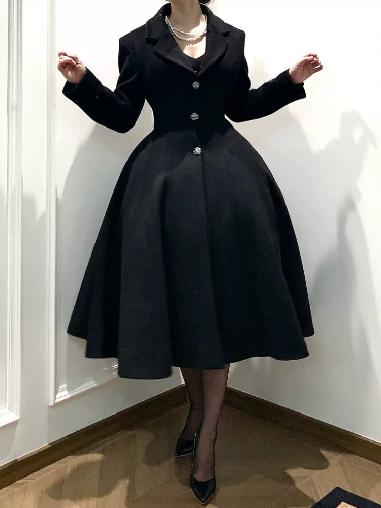 Black Mamba - Winter Elegant Lolita Coat, Detachable Fur Collar