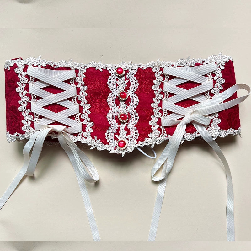 NanShengGe - Plus Size Lolita Lace Corset S red