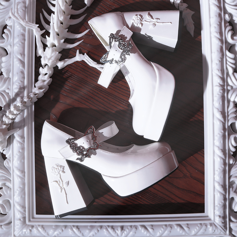 Dreamland - The cycle of all things - Lolita High Platform Shoes with Elegant Butterfly Buckle White 34