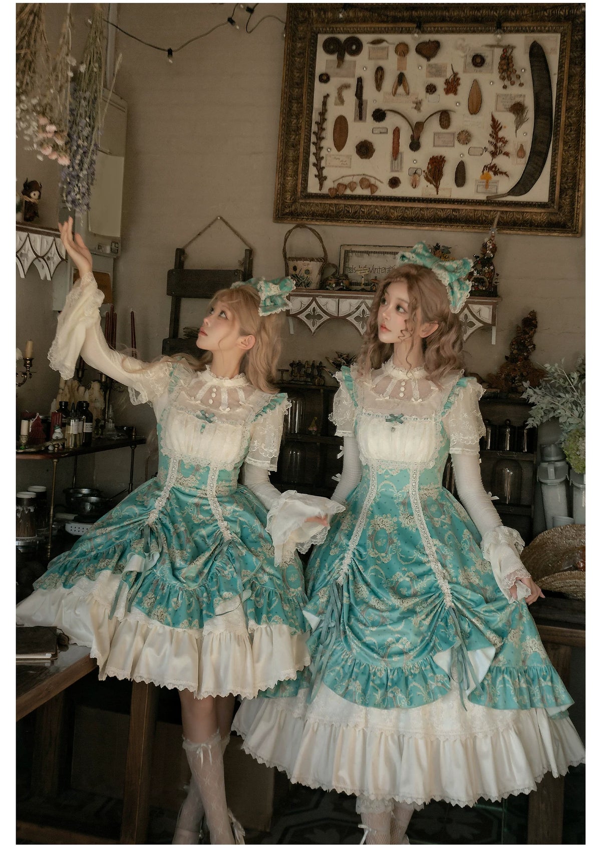 Old Courtyard Floral Letter - Classic Lolita Printed JSK Dress Set, Drawstring Lift-up Hem 46102:875300