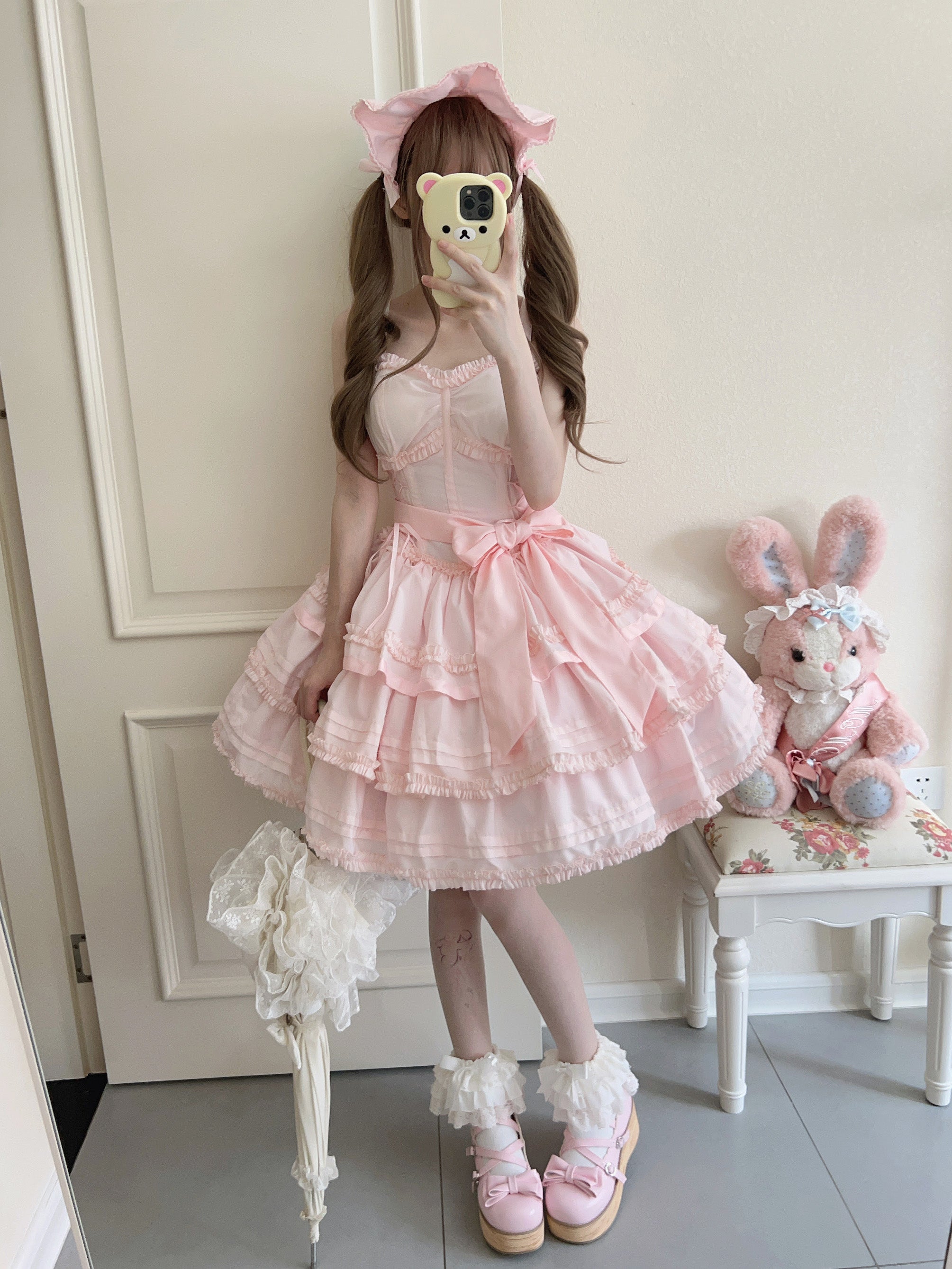 Mengfuzi - Lilith - Pink Sweet Lolita JSK Tiered Ruffle Dress with Bolero