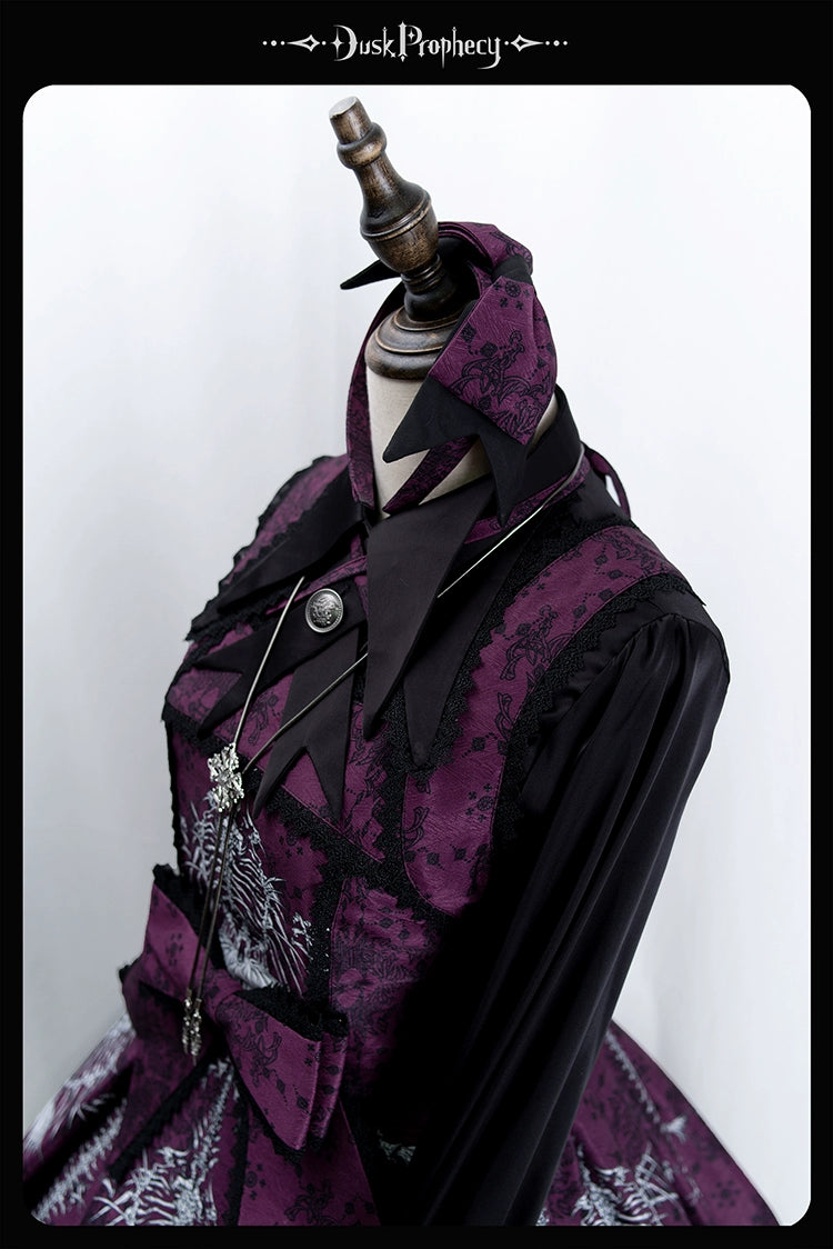 DuskProphecy - Coccyx - Elegant Lolita Dress High Waist Fishbone Print JSK Set 34722:466462