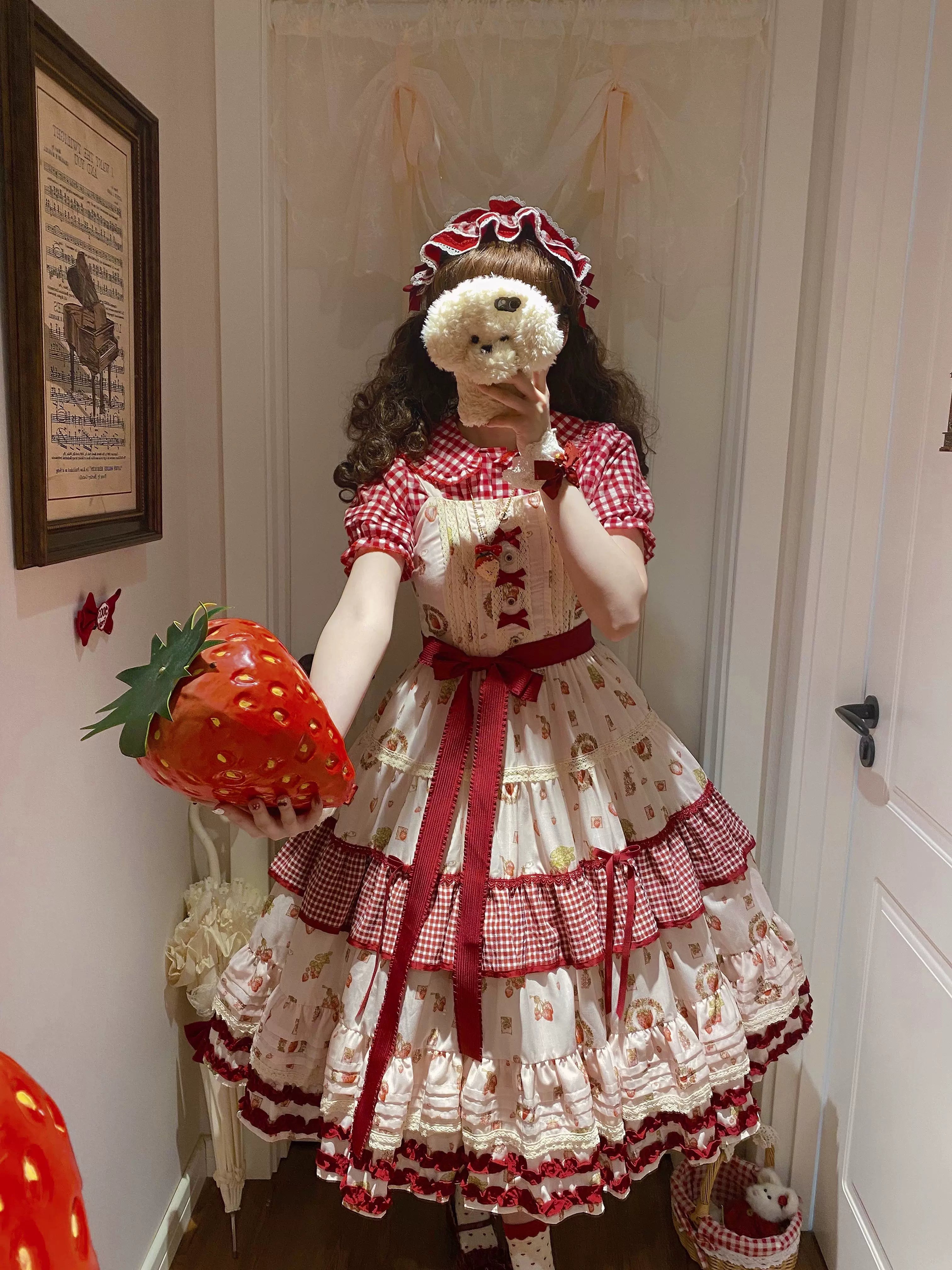 Skyfaring Strawberry - Printed Classic Lolita JSK Dress, Tired Hem