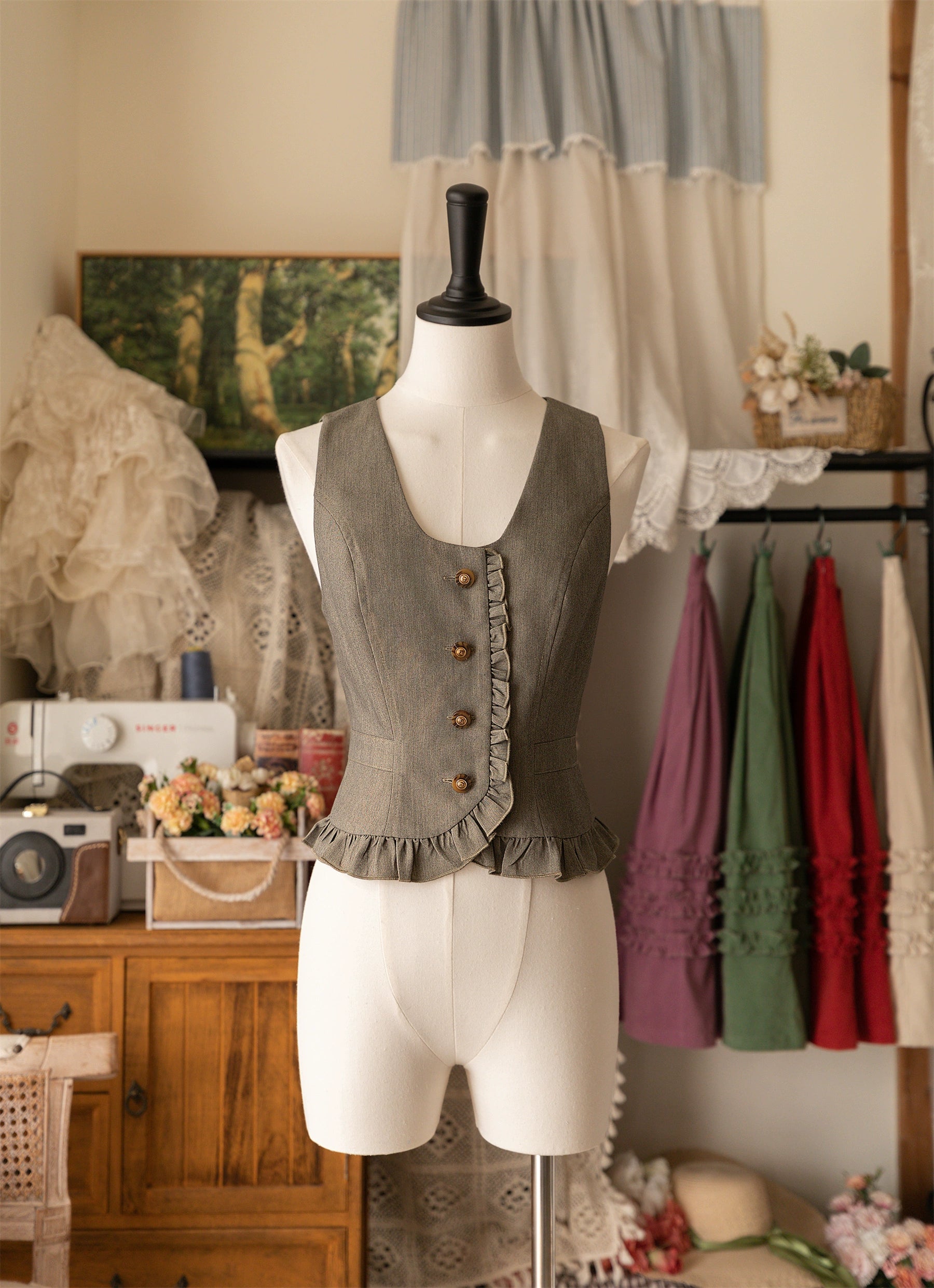 Forest Wardrobe - Forest Basket - Elegant Lolita Vest Autumn/Winter Versatile Waistcoat S Gray